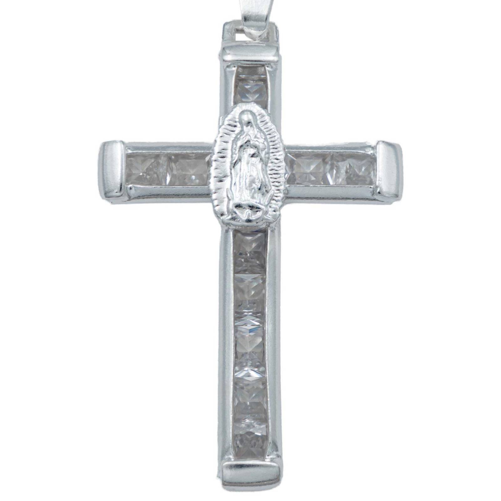 Dije Cruz Catolica San Benito Virgen Zirconias Plata 925 Blanco virgen Alto/Ancho 4.4 cm x 2.3 cm 4.4 cm x 2.3 cm