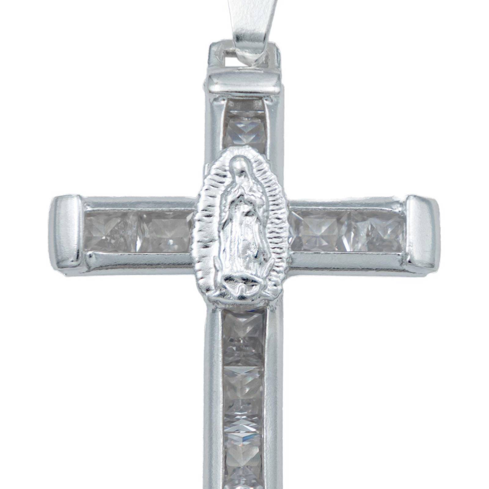 Dije Cruz Catolica San Benito Virgen Zirconias Plata 925 Blanco virgen Alto/Ancho 4.4 cm x 2.3 cm 4.4 cm x 2.3 cm
