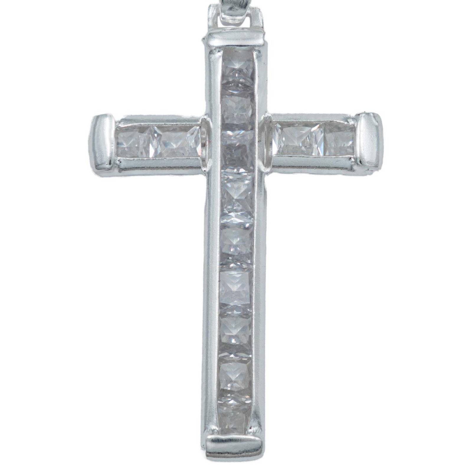 Dije Cruz Catolica San Benito Virgen Zirconias Plata 925 Blanco Alto/Ancho 4.4 cm x 2.3 cm 4.4 cm x 2.3 cm