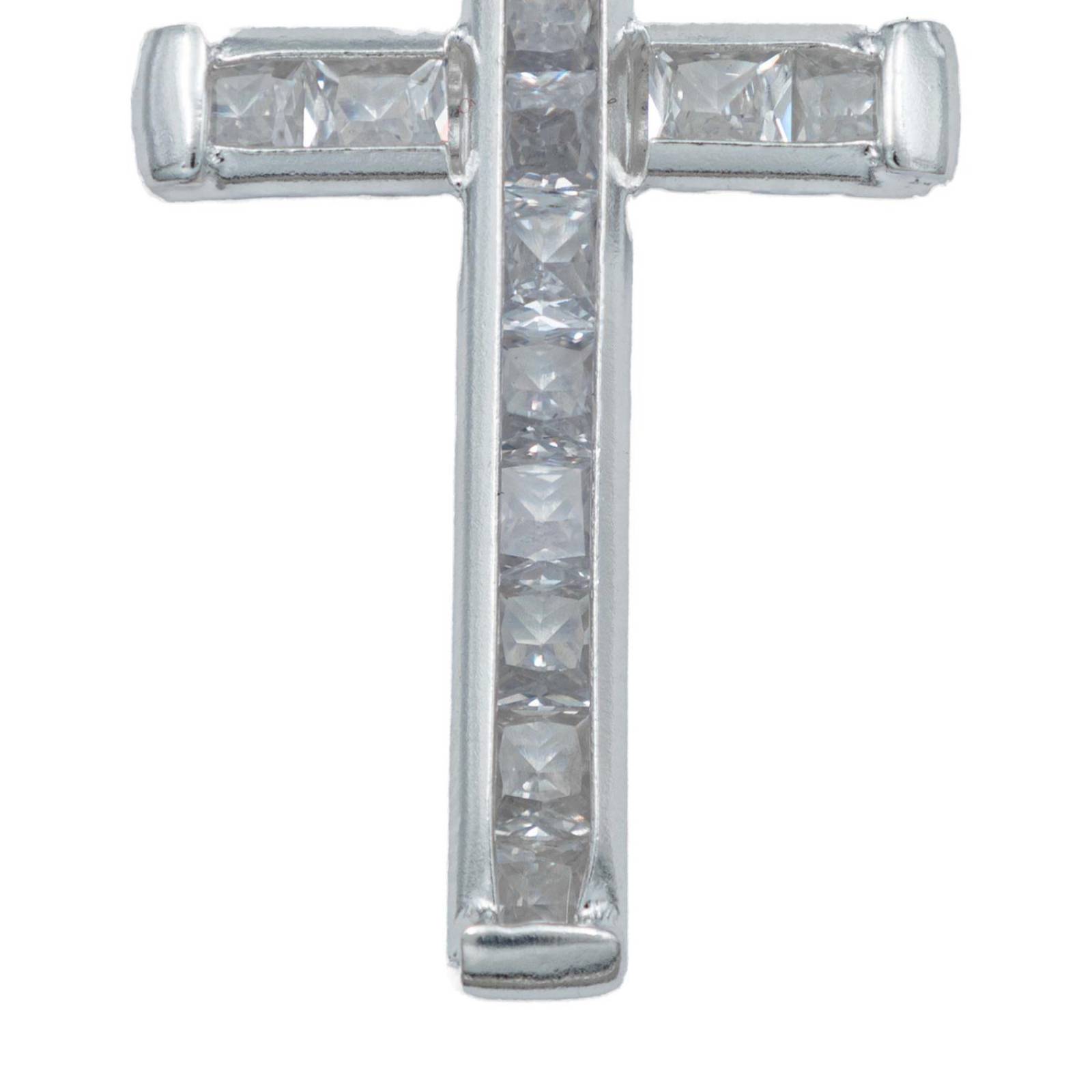 Dije Cruz Catolica San Benito Virgen Zirconias Plata 925 Blanco Alto/Ancho 4.4 cm x 2.3 cm 4.4 cm x 2.3 cm