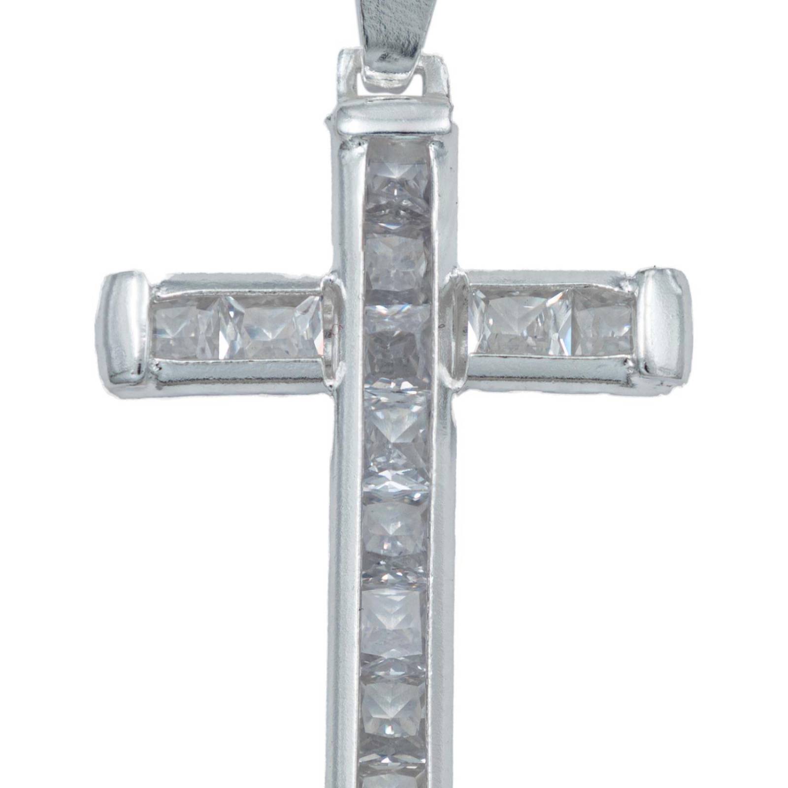 Dije Cruz Catolica San Benito Virgen Zirconias Plata 925 Blanco Alto/Ancho 4.4 cm x 2.3 cm 4.4 cm x 2.3 cm