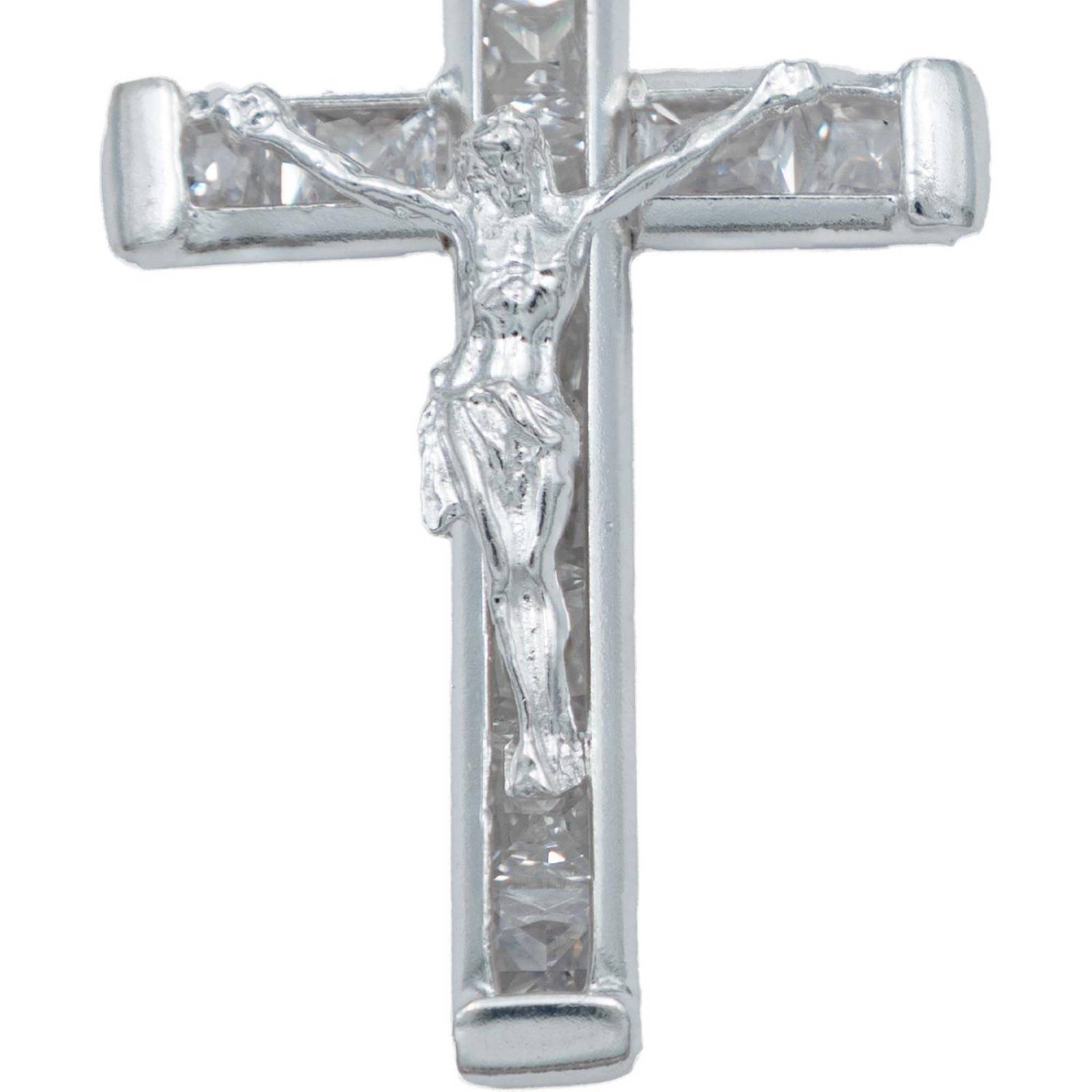 Dije Cruz Catolica San Benito Virgen Zirconias Plata 925 Blanco Jesus Alto/Ancho 4.4 cm x 2.3 cm 4.4 cm x 2.3 cm