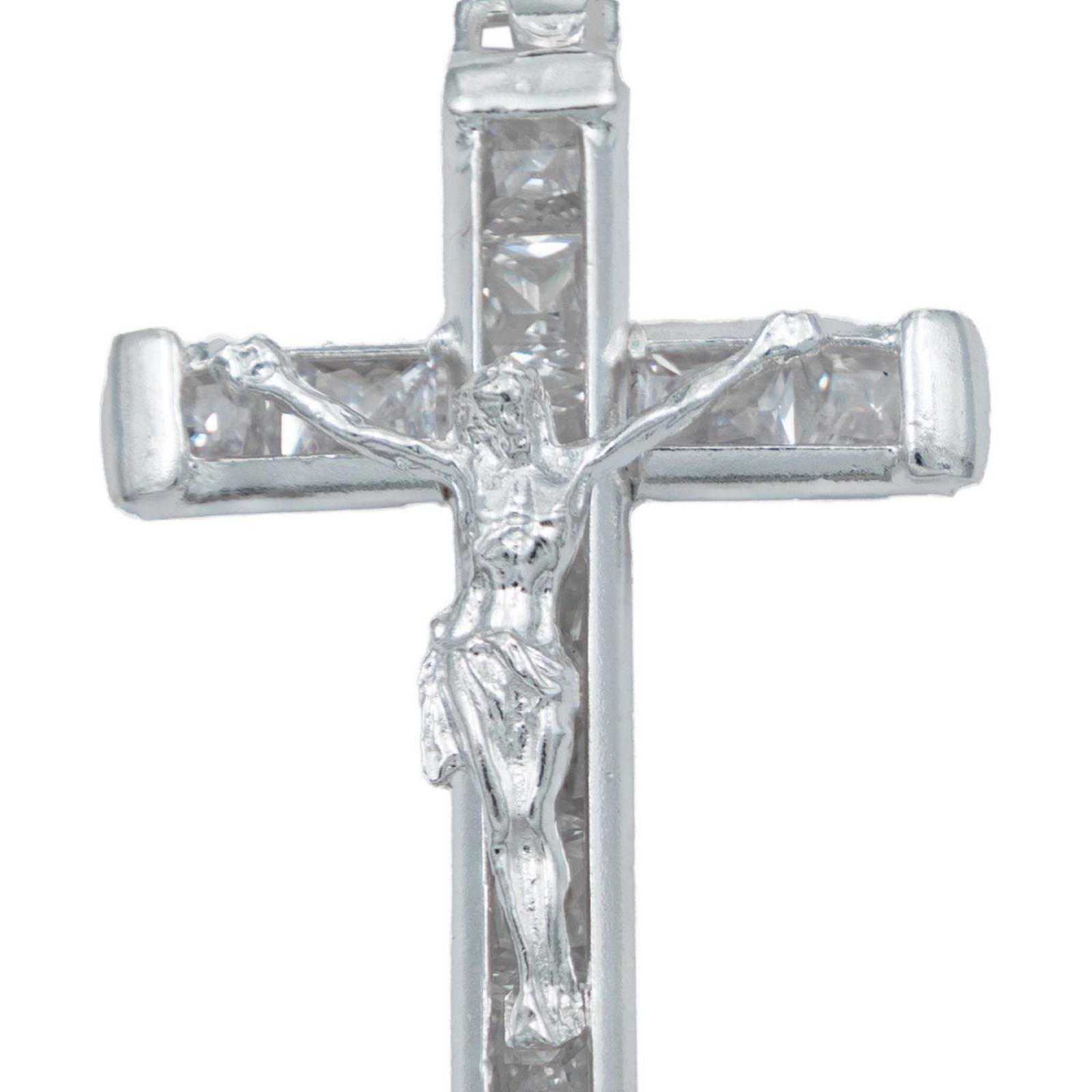 Dije Cruz Catolica San Benito Virgen Zirconias Plata 925 Blanco Jesus Alto/Ancho 4.4 cm x 2.3 cm 4.4 cm x 2.3 cm