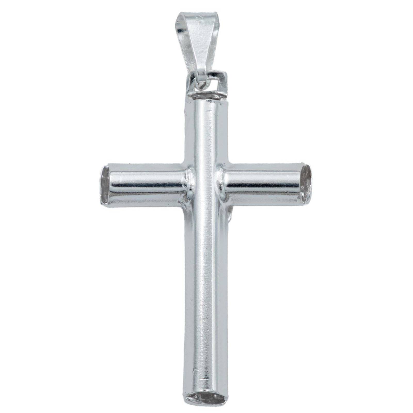 Dije Cruz Catolica San Benito Virgen Zirconias Plata 925 Blanco Jesus Alto/Ancho 4.4 cm x 2.3 cm 4.4 cm x 2.3 cm