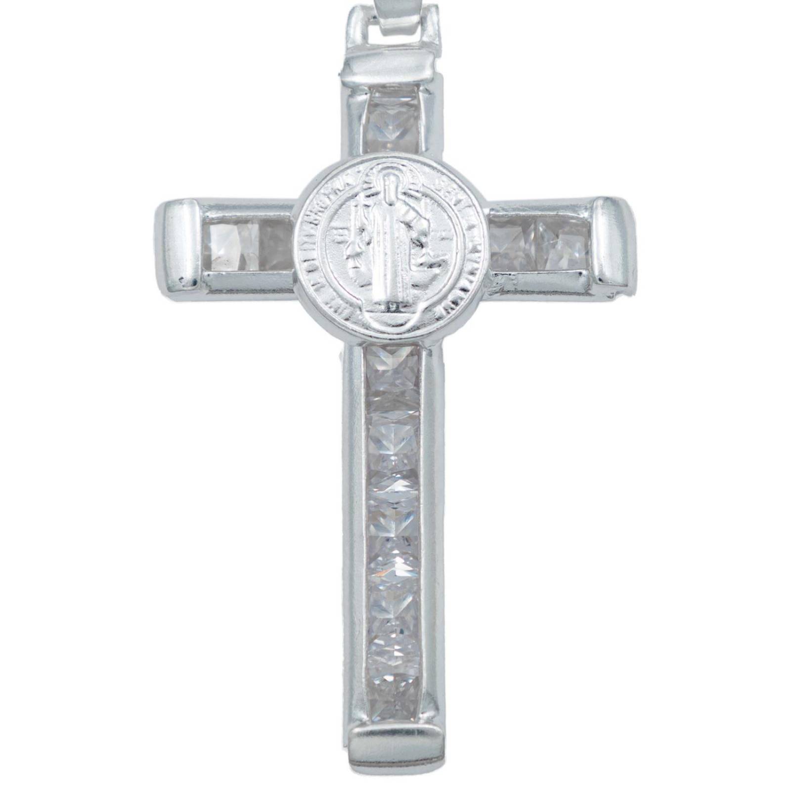 Dije Cruz Catolica San Benito Virgen Zirconias Plata 925 Blanco San Benito Alto/Ancho 4.4 cm x 2.3 cm 4.4 cm x 2.3 cm