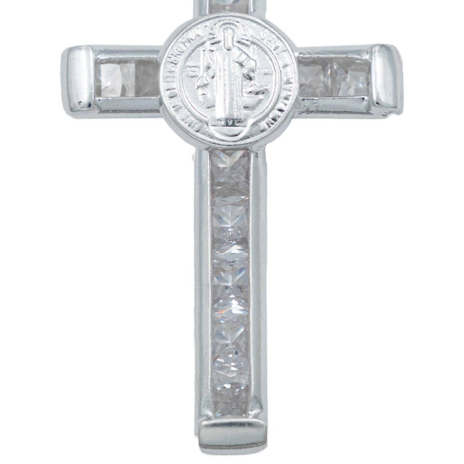 Dije Cruz Catolica San Benito Virgen Zirconias Plata 925 Blanco San Benito Alto/Ancho 4.4 cm x 2.3 cm 4.4 cm x 2.3 cm