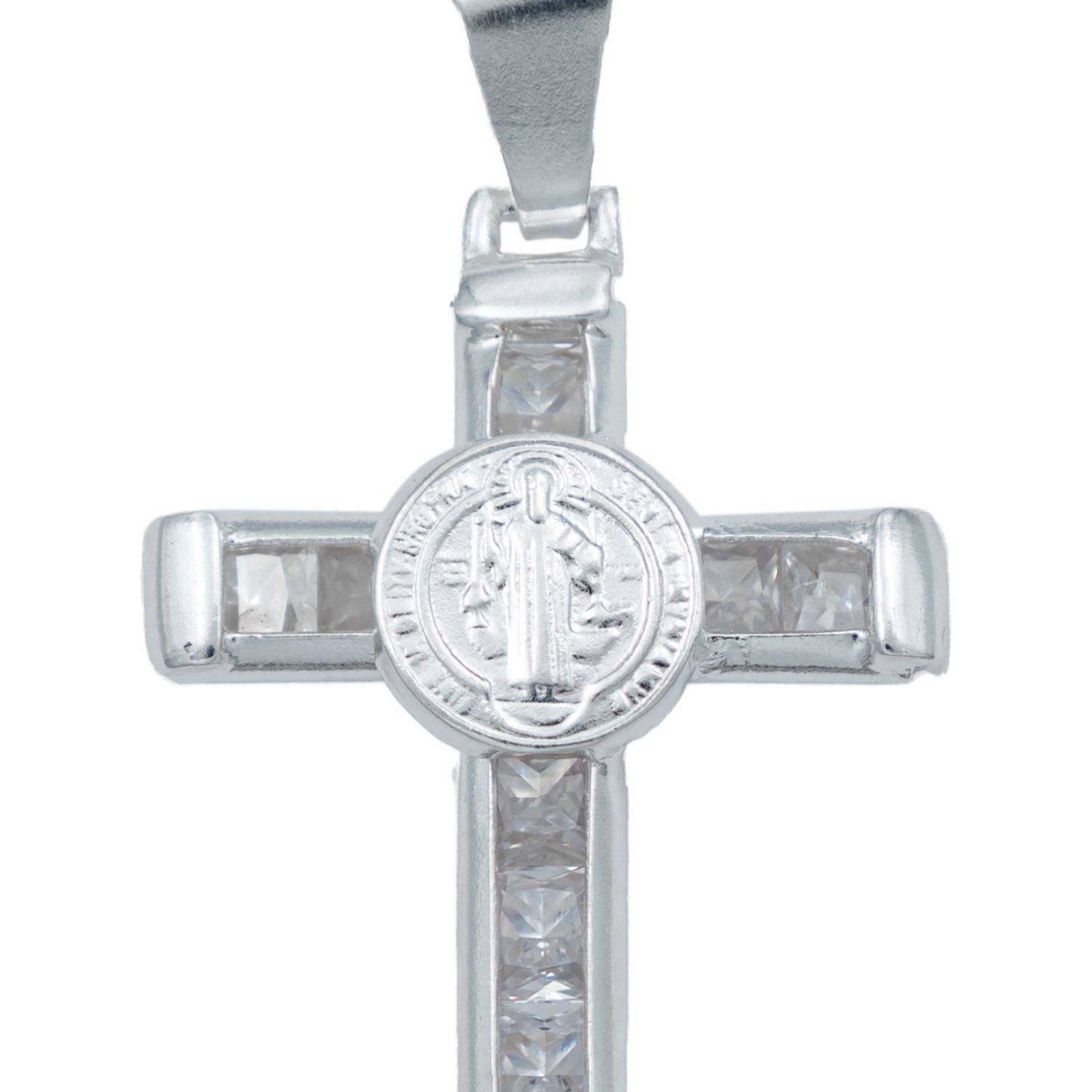 Dije Cruz Catolica San Benito Virgen Zirconias Plata 925 Blanco San Benito Alto/Ancho 4.4 cm x 2.3 cm 4.4 cm x 2.3 cm