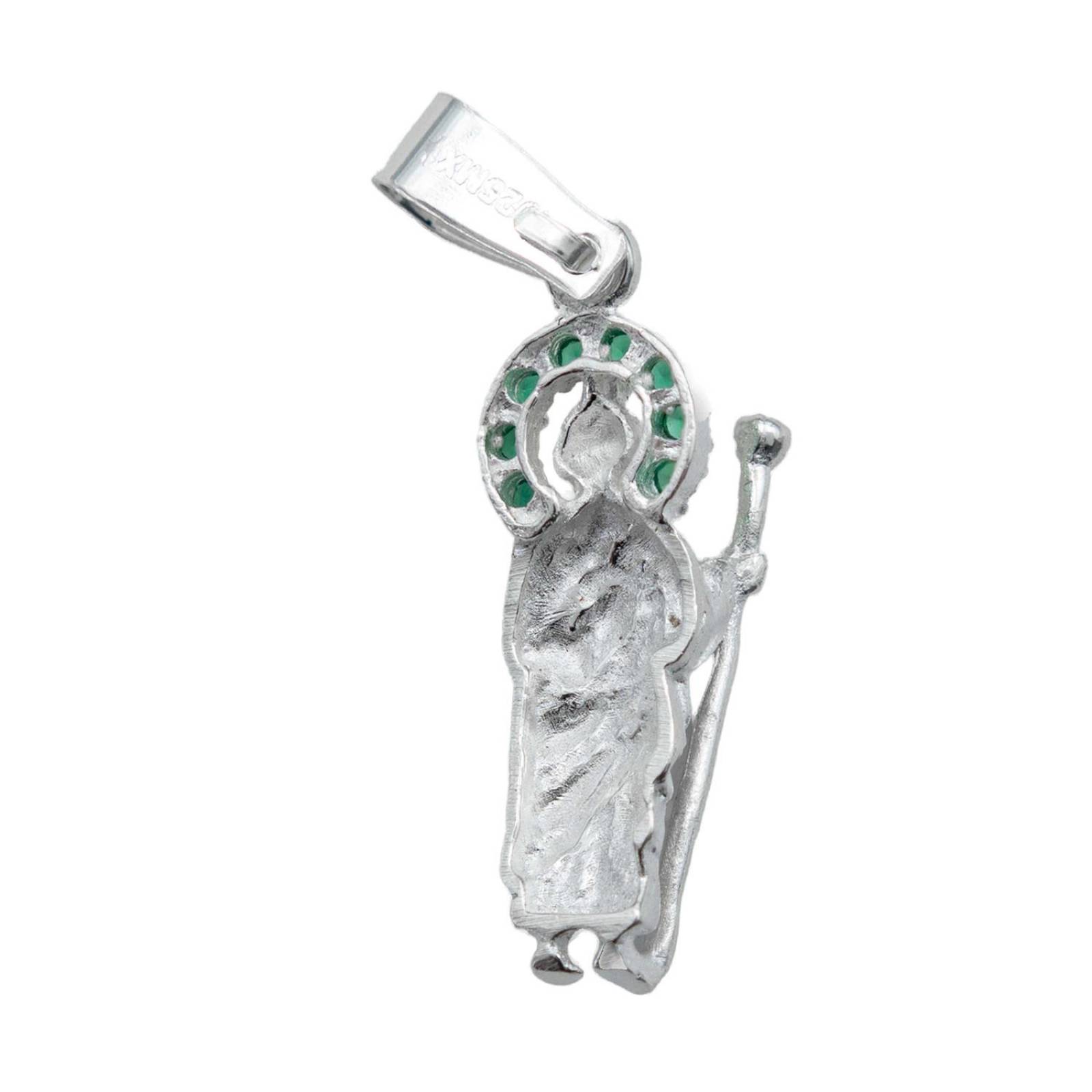 Dije Mini San Judas Tadeo Zirconias Con Cadena Plata 925 Verde Alto/Ancho 3.4 cm x 1 cm 3.4 cm x 1 cm