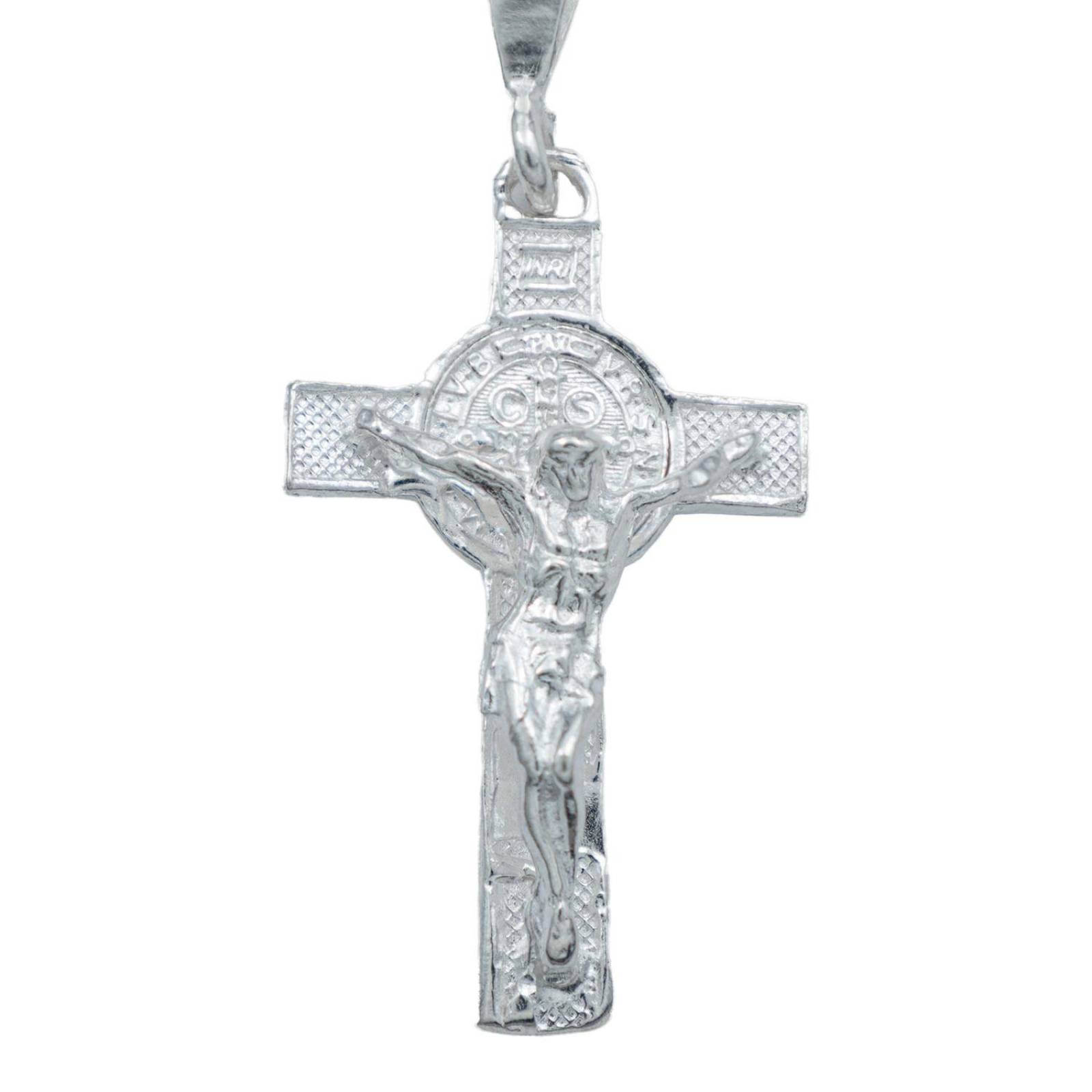 Dije Cruz Jesucristo San Benito Suerte Pulido Plata Ley 925 Plateado Alto/Ancho 1.8 cm x 4 cm 1.8 cm x 4 cm