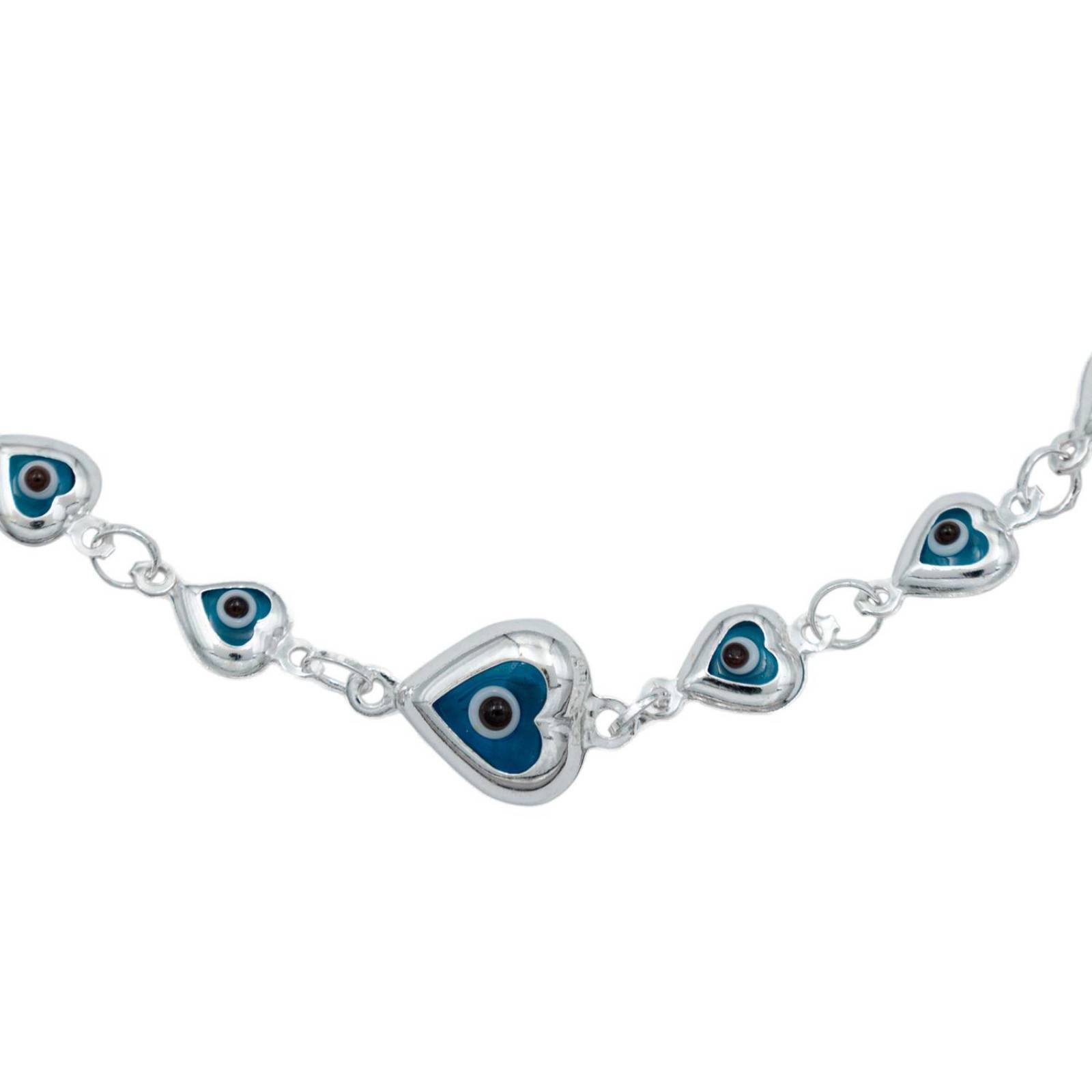 Pulsera Brazalete Ojo Turco Suerte Plata Italiana S925 Azul Corazón Largo/Ancho 18.5 cm x 5 mm 18.5 cm x 5 mm