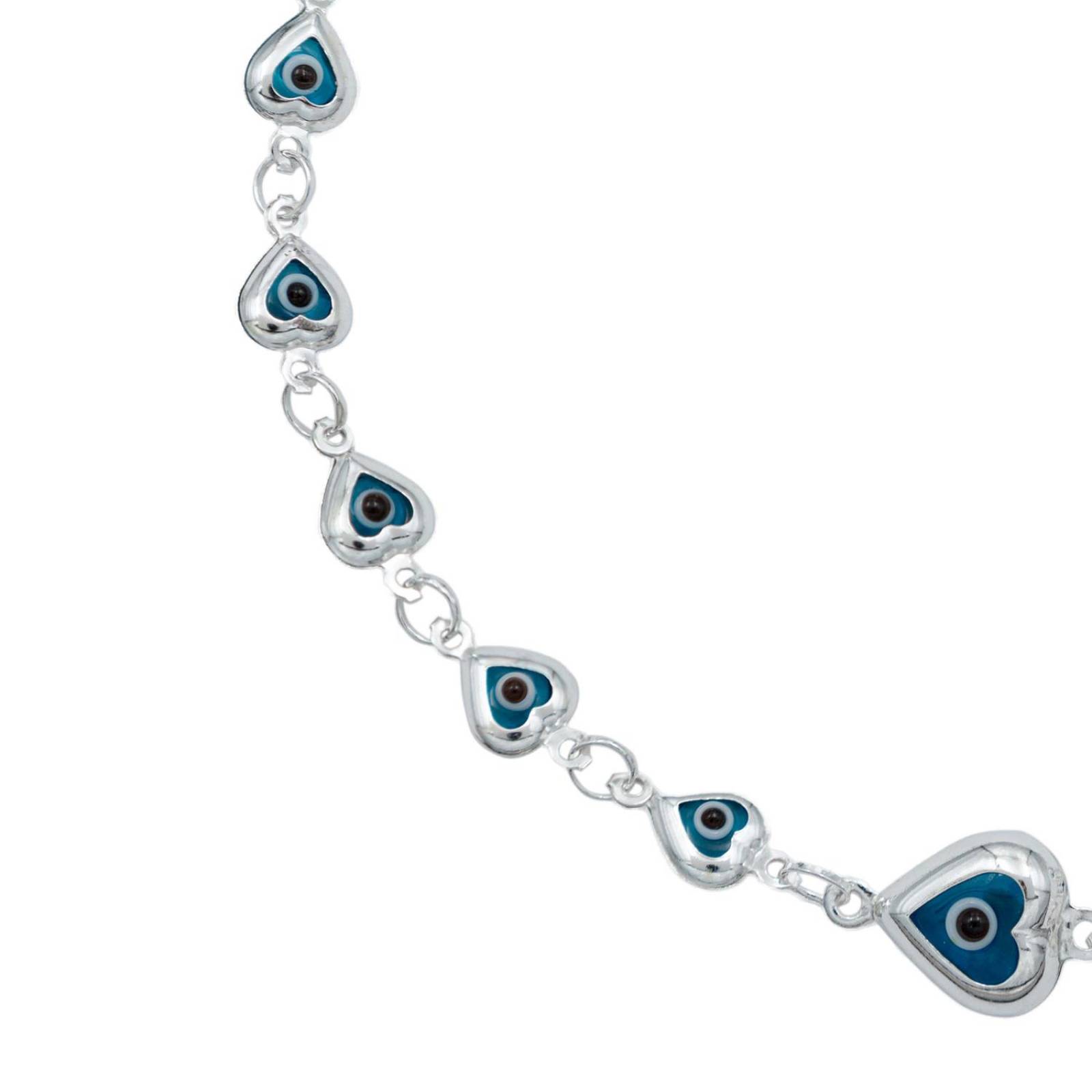 Pulsera Brazalete Ojo Turco Suerte Plata Italiana S925 Azul Corazón Largo/Ancho 18.5 cm x 5 mm 18.5 cm x 5 mm