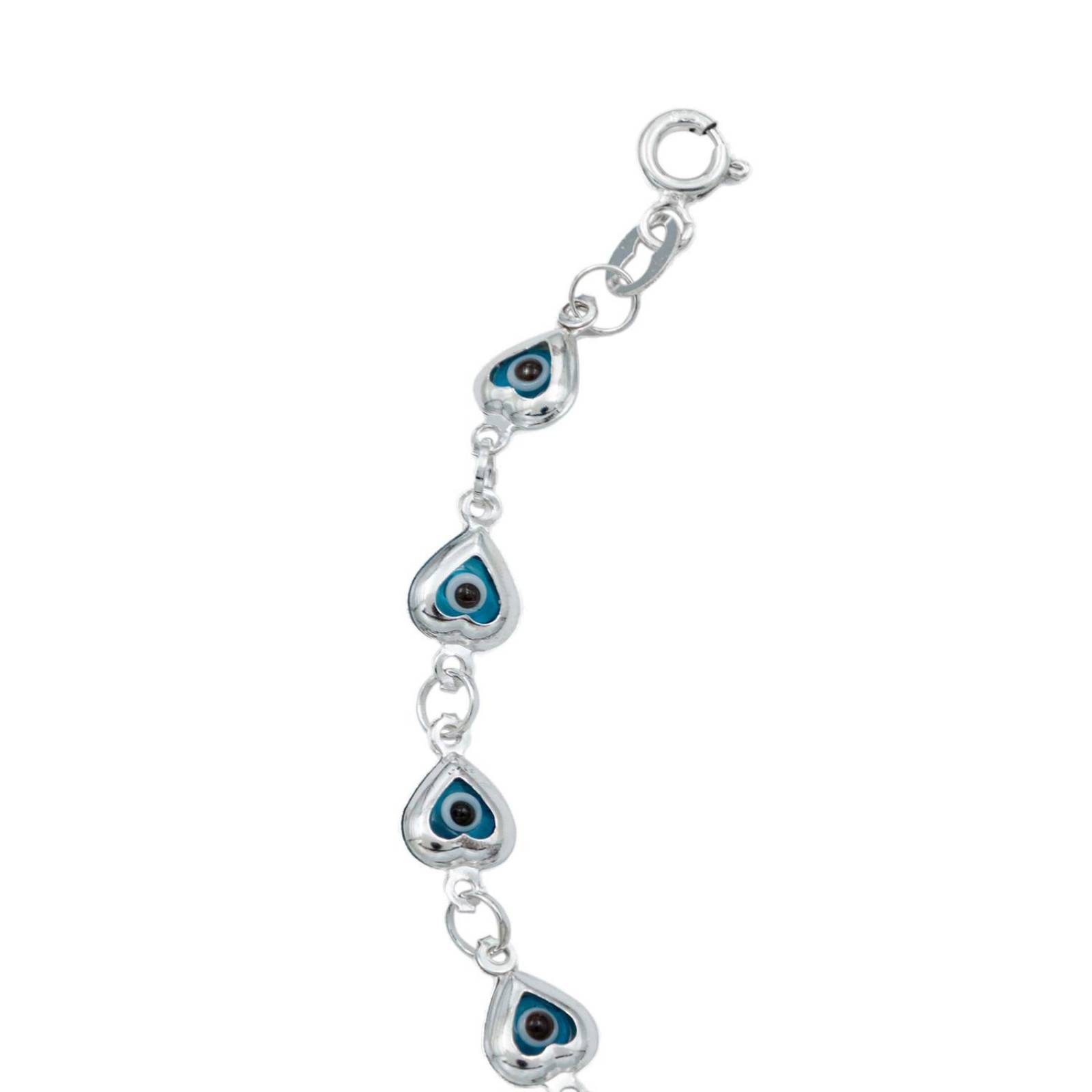 Pulsera Brazalete Ojo Turco Suerte Plata Italiana S925 Azul Corazón Largo/Ancho 18.5 cm x 5 mm 18.5 cm x 5 mm