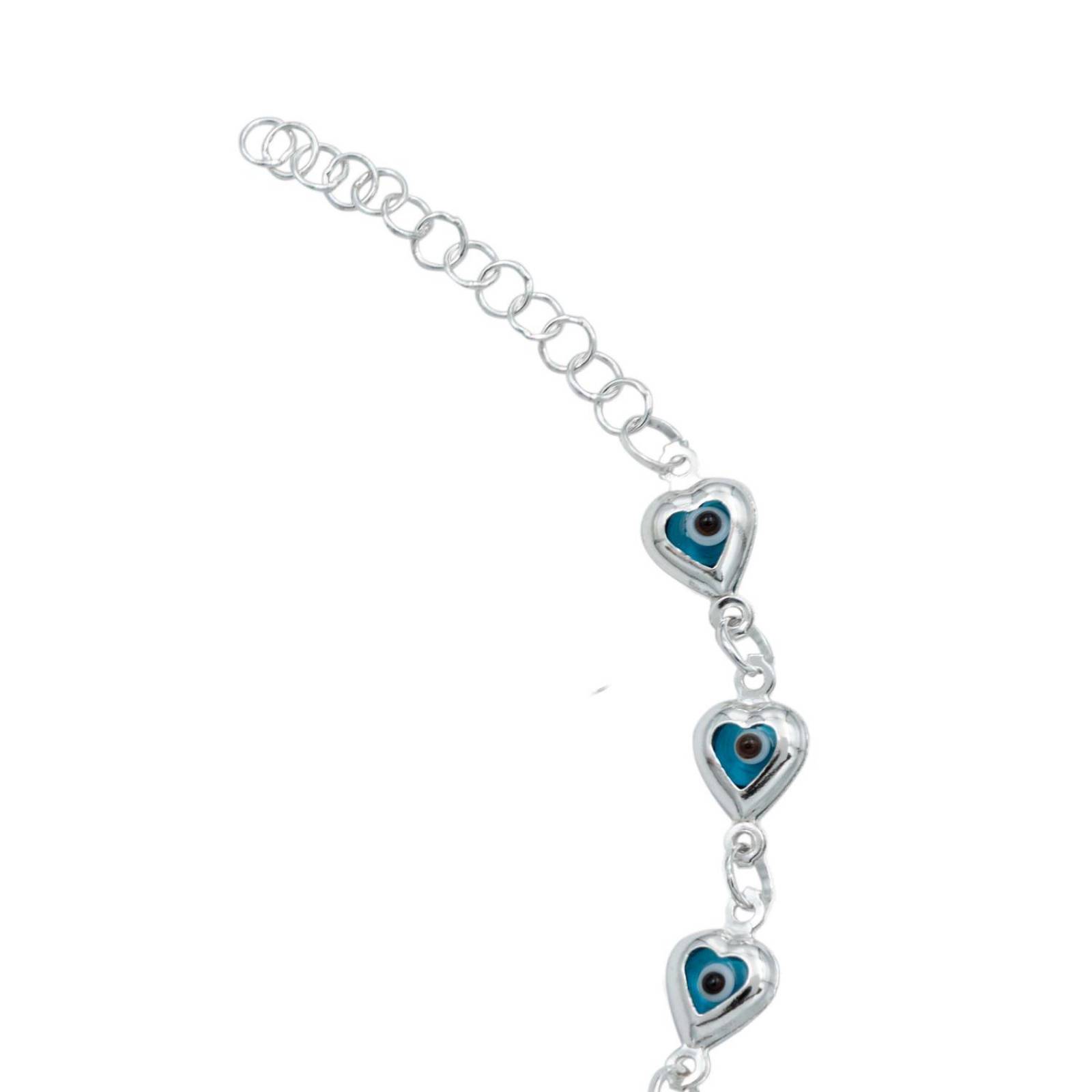 Pulsera Brazalete Ojo Turco Suerte Plata Italiana S925 Azul Corazón Largo/Ancho 18.5 cm x 5 mm 18.5 cm x 5 mm