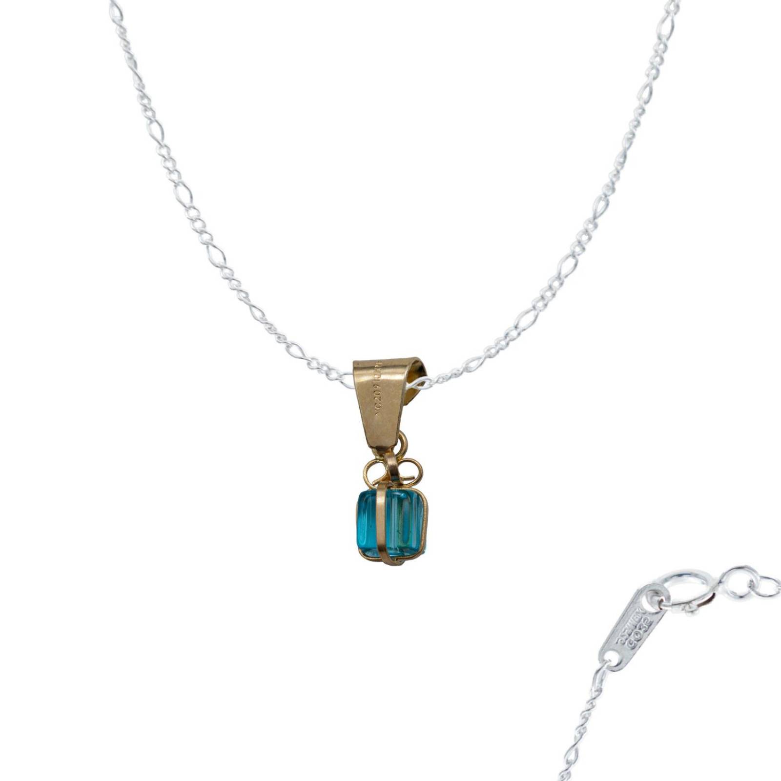 Dije Mini Regalo Zirconia Mujer Amor + Cadena Oro 10k Celeste Alto/Ancho 15 mm x 5 mm 15 mm x 5 mm