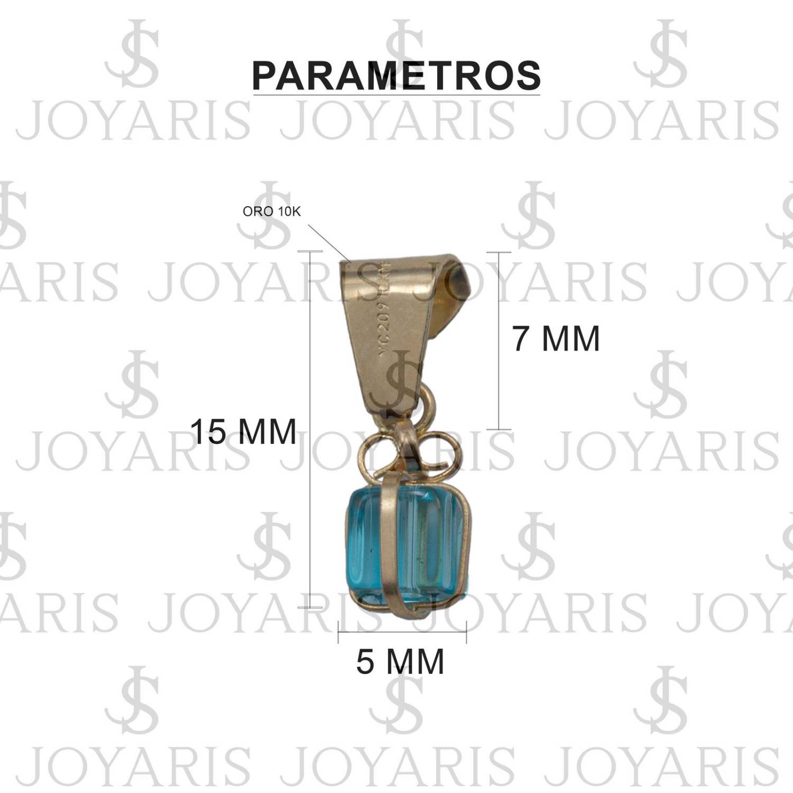 Dije Mini Regalo Zirconia Mujer Amor + Cadena Oro 10k Celeste Alto/Ancho 15 mm x 5 mm 15 mm x 5 mm