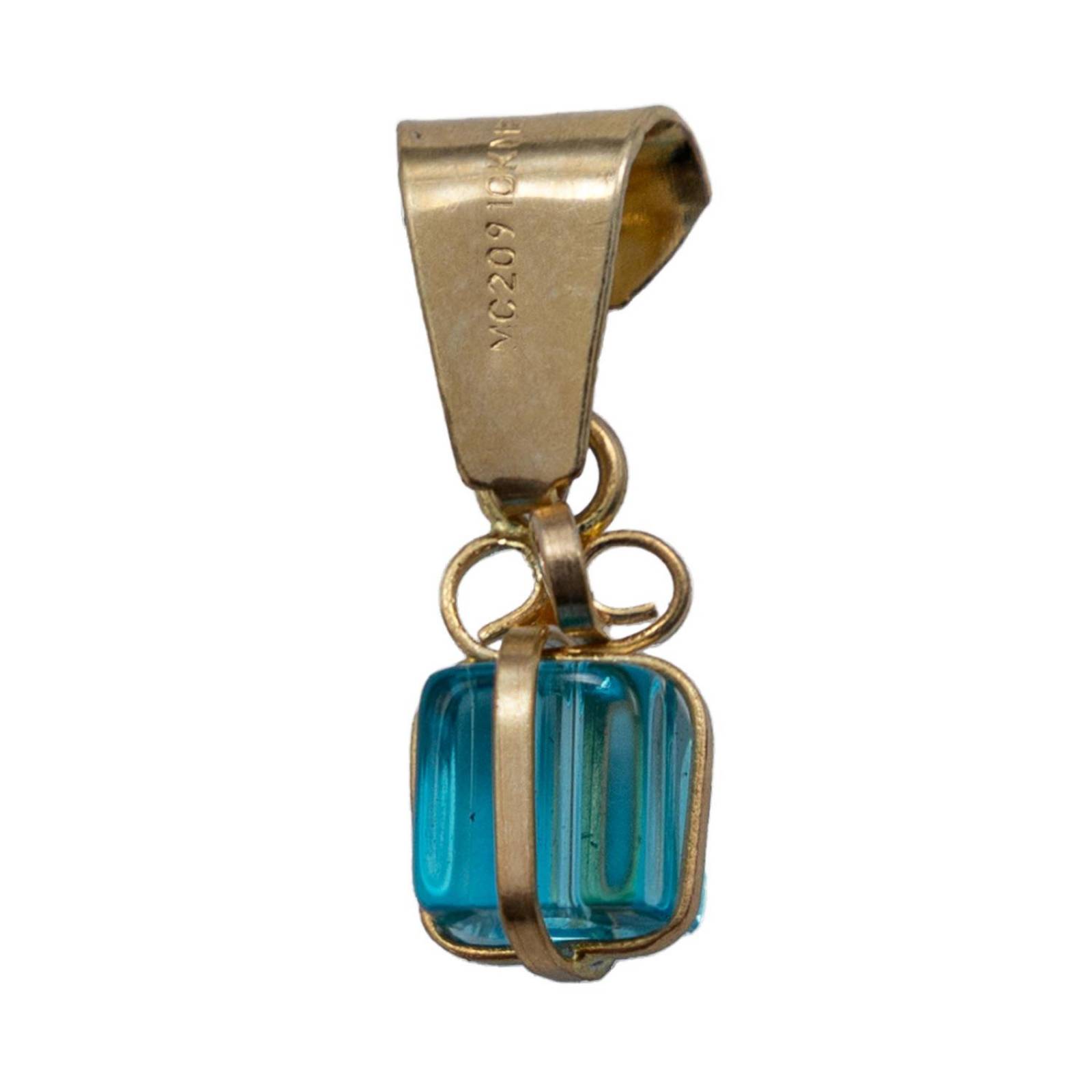 Dije Mini Regalo Zirconia Mujer Amor + Cadena Oro 10k Celeste Alto/Ancho 15 mm x 5 mm 15 mm x 5 mm
