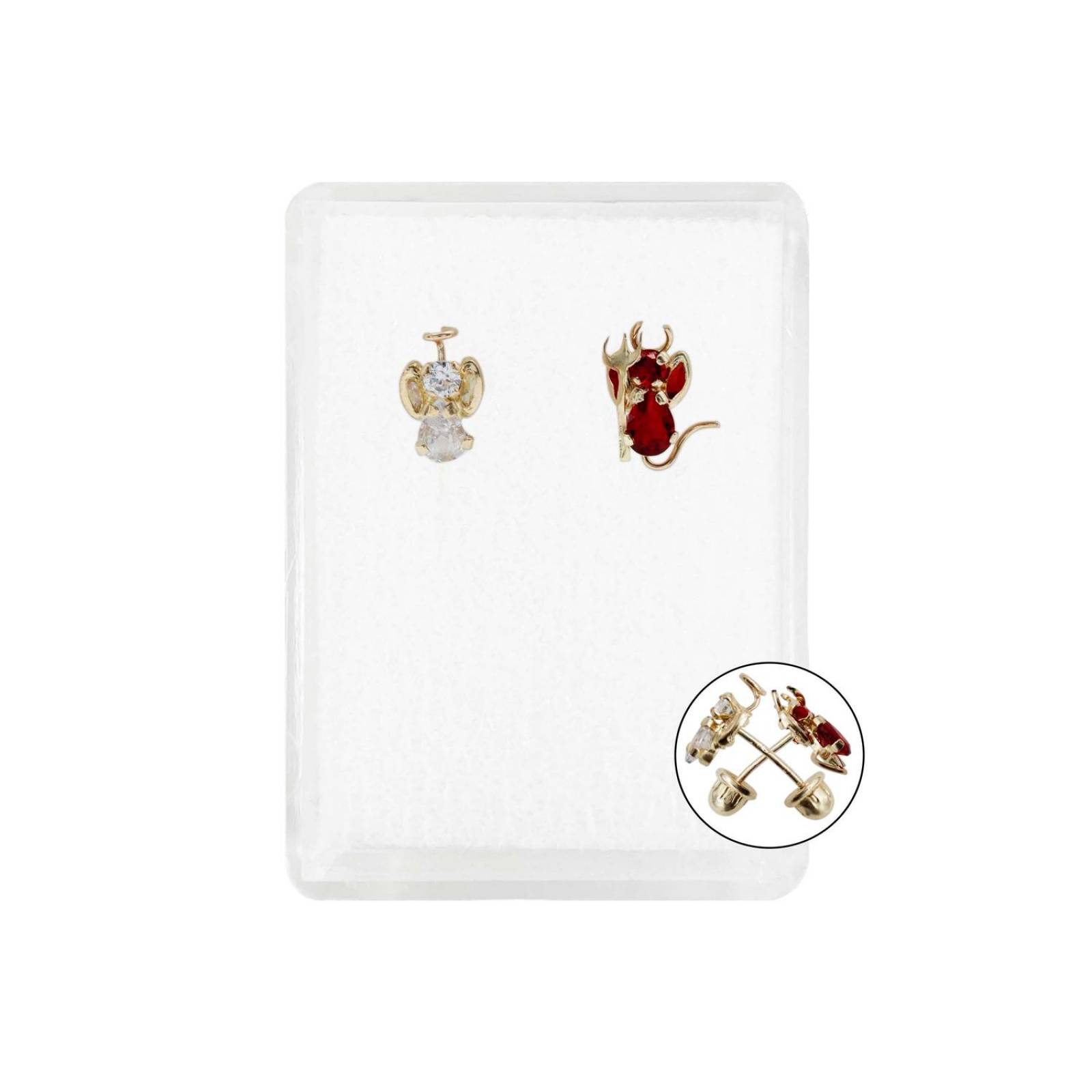 Arete Broquel Pendiente Conciencia Angel Demonio Oro 10k Dorado Alto/Ancho 14 mm x 9 mm 14 mm x 9 mm