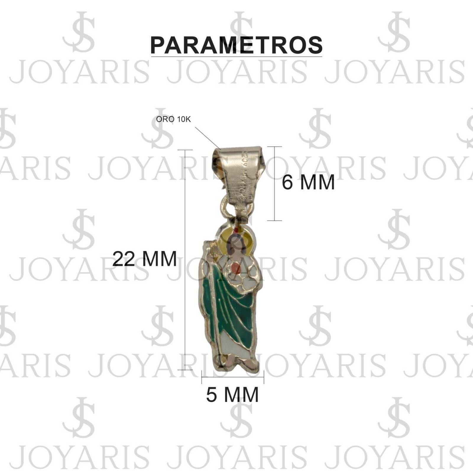 Dije Mini San Judas Esmaltado Mujer Regalo + Cadena Oro 10k Verde Alto/Ancho 22 mm x 5 mm 22 mm x 5 mm