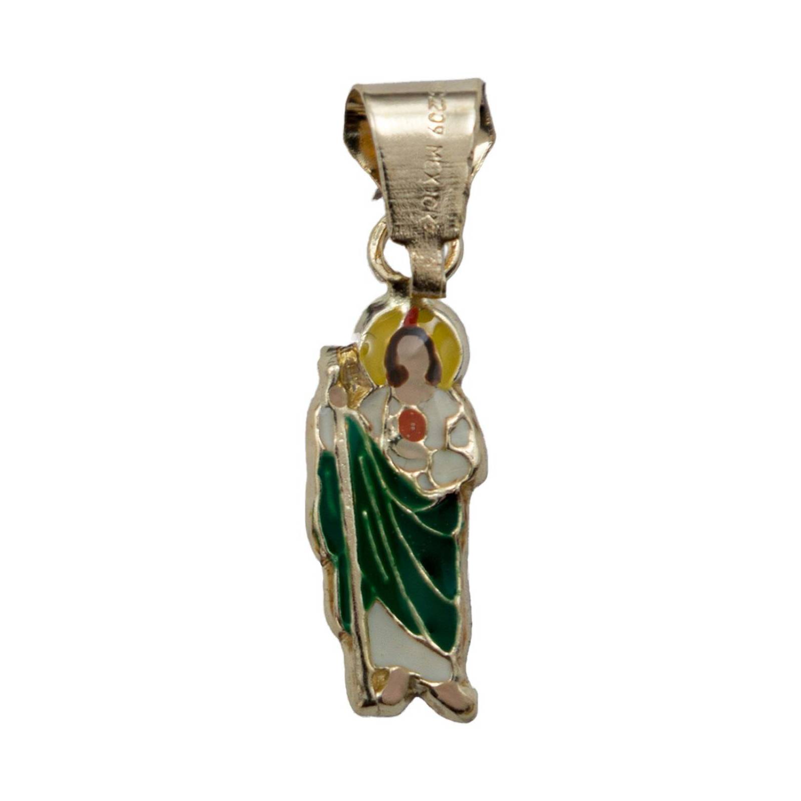 Dije Mini San Judas Esmaltado Mujer Regalo + Cadena Oro 10k Verde Alto/Ancho 22 mm x 5 mm 22 mm x 5 mm