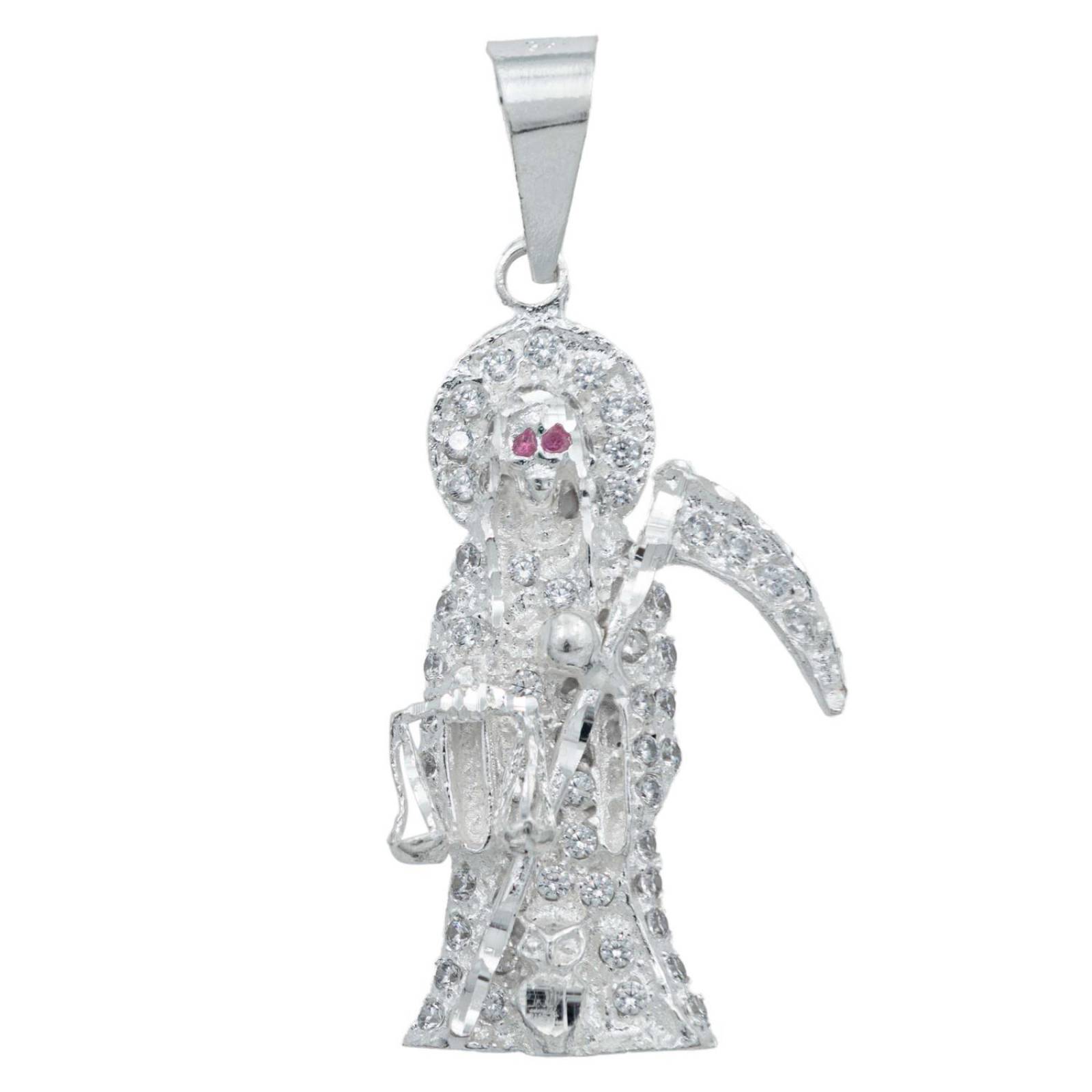 Dije Santa Muerte Niña Mediana Diamantada Zirconia Plata925 Blanco Alto/Ancho 5.4 cm x 2.5 cm 5.4 cm x 2.5 cm