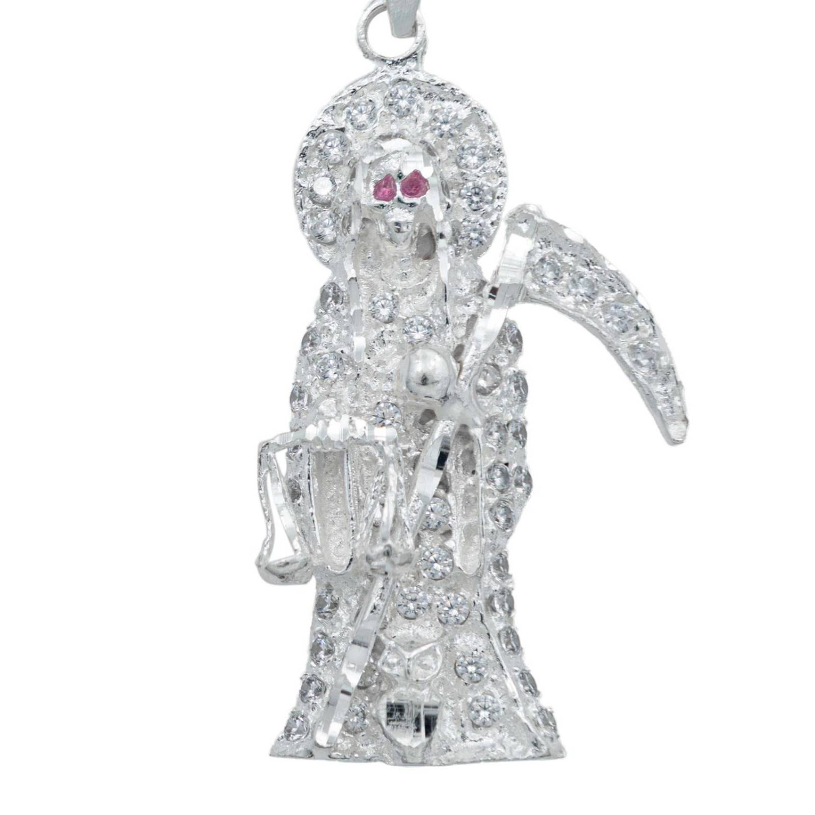 Dije Santa Muerte Niña Mediana Diamantada Zirconia Plata925 Blanco Alto/Ancho 5.4 cm x 2.5 cm 5.4 cm x 2.5 cm
