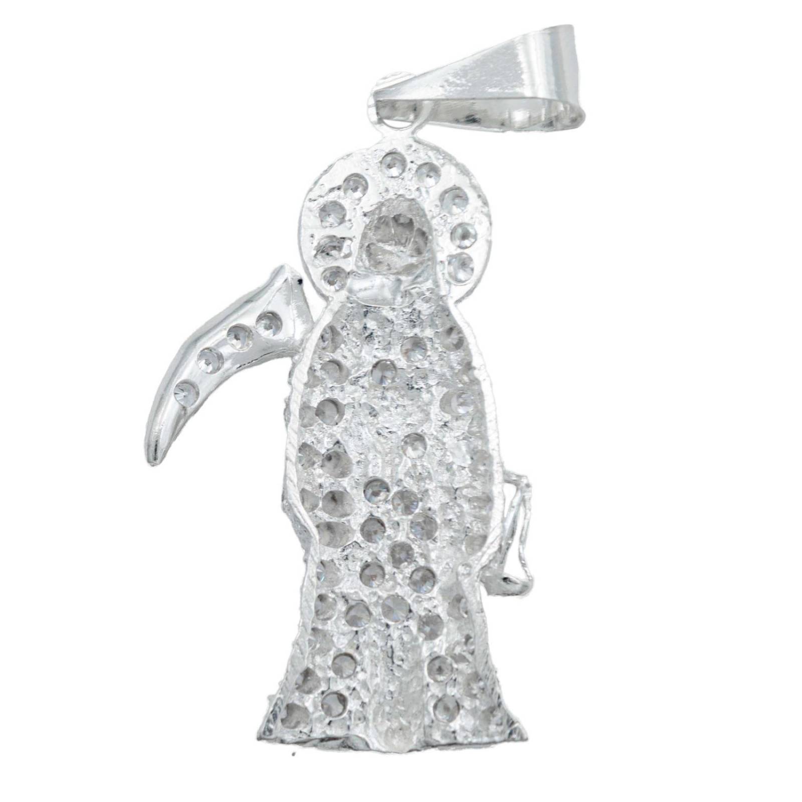 Dije Santa Muerte Niña Mediana Diamantada Zirconia Plata925 Blanco Alto/Ancho 5.4 cm x 2.5 cm 5.4 cm x 2.5 cm