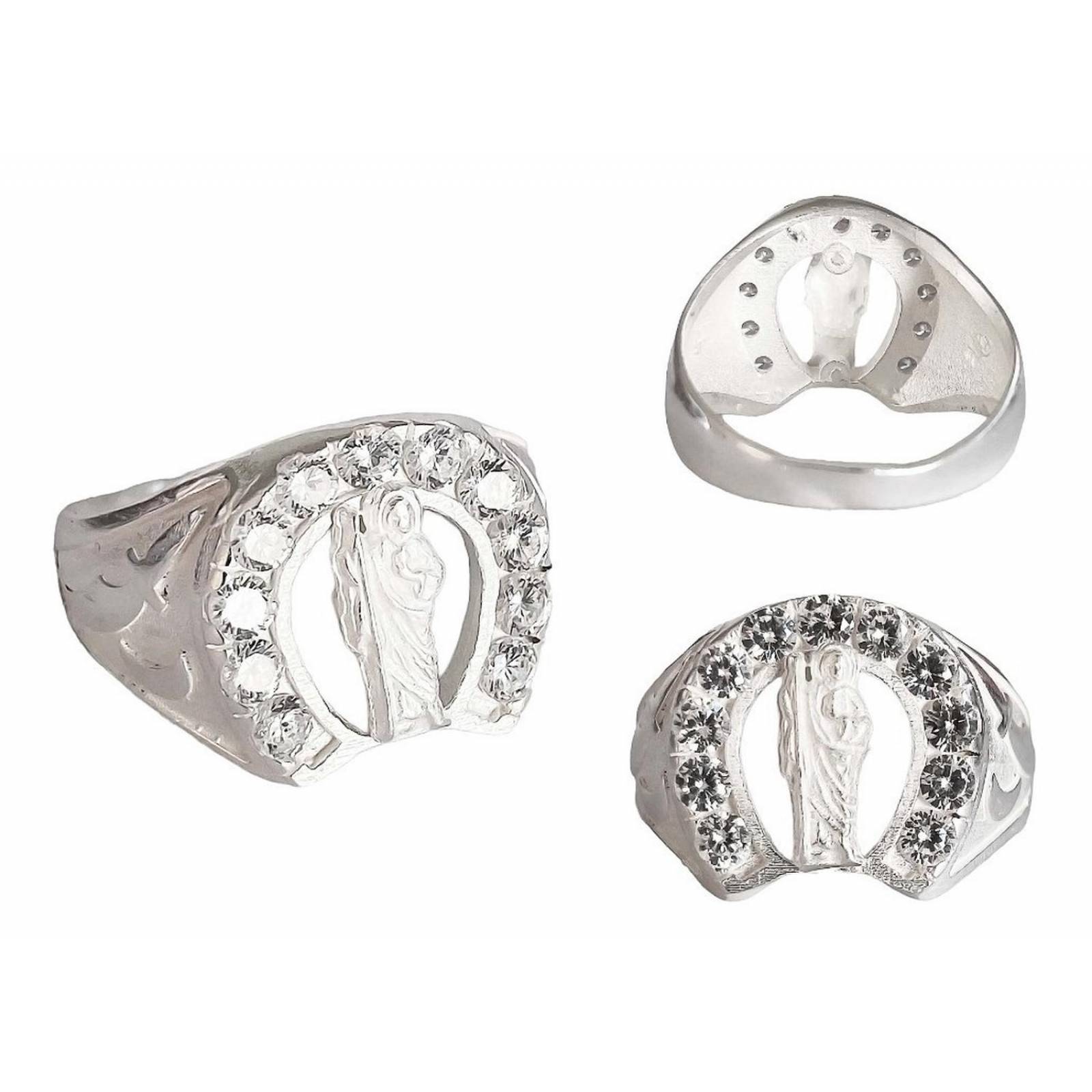 Anillo San Judas Tadeo Herradura Con Zirconias Plata Ley 925 Plateado 8