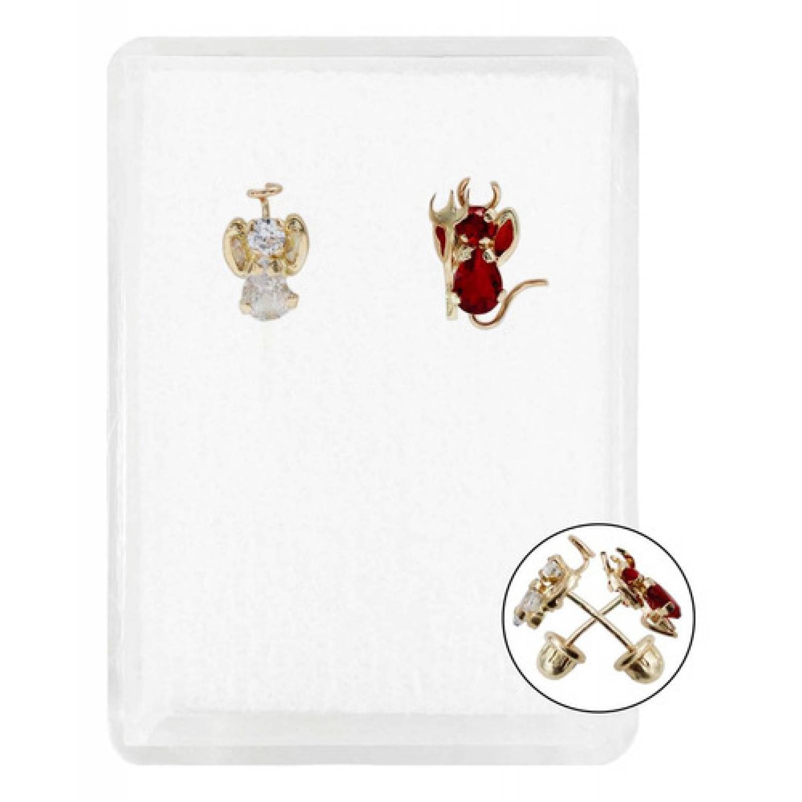 JOYARIS Arete Broquel Pendiente Conciencia Angel Demonio Oro 10k A-0000183