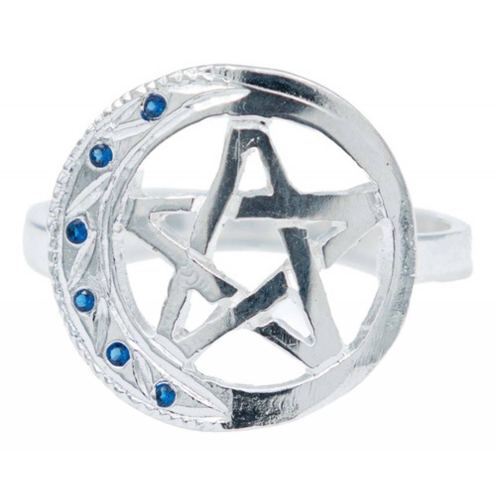 JOYARIS Anillo Diamantado Pentagrama Luna Zirconias Plata Ley 925 Talla 7 AN-0000579