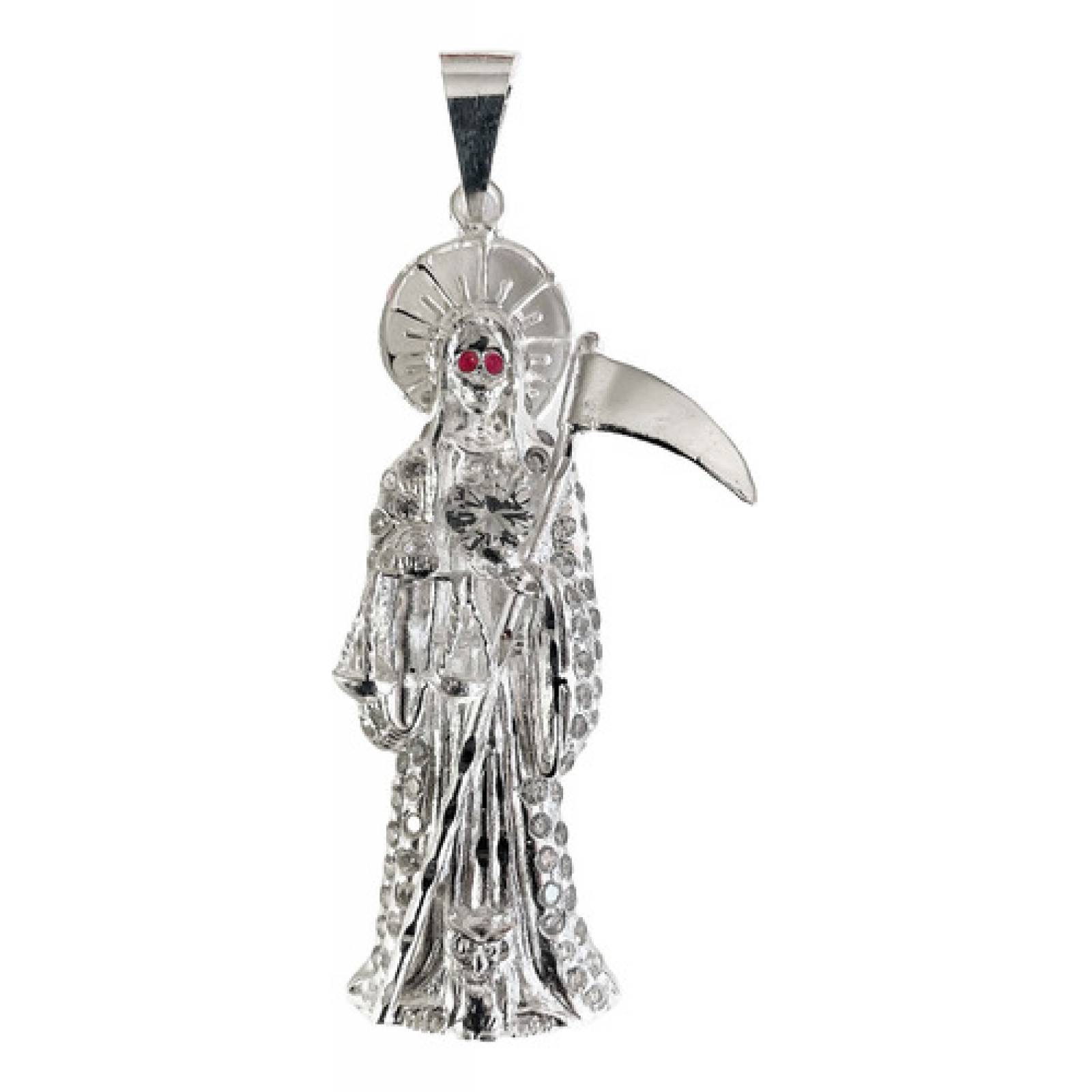 JOYARIS Dije Medalla Gigante Santa Muerte Con Zirconias En Plata 925 DM-0000350
