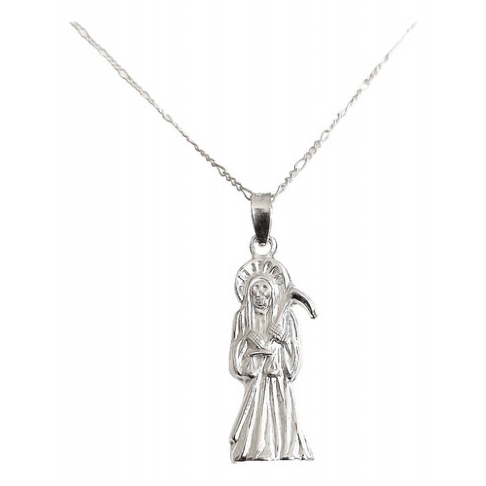 JOYARIS Collar Medalla Chico Santa Muerte Hueco Plano En Plata 925 DM-0000586