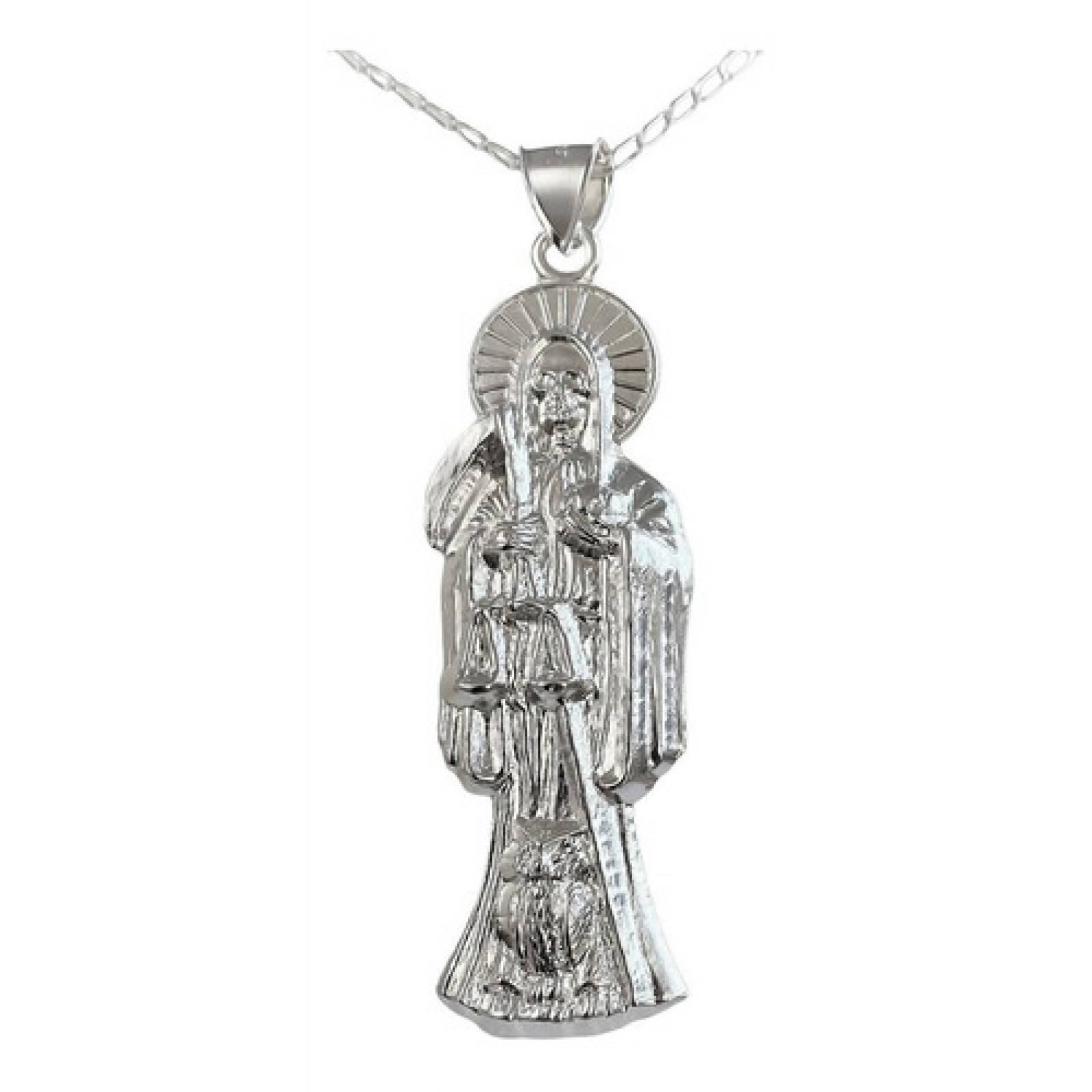 JOYARIS Collar Medalla Gigante Santa Muerte Hueco Plano En Plata 925 DM-0000599