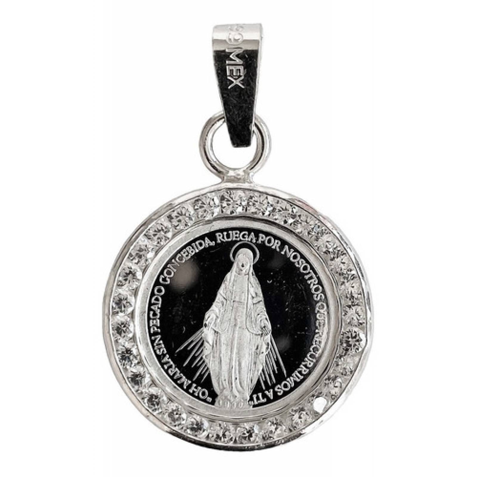 JOYARIS Dije Medalla Virgen Milagrosa Zirconia Plata Pura Ley 999 DM-0000955