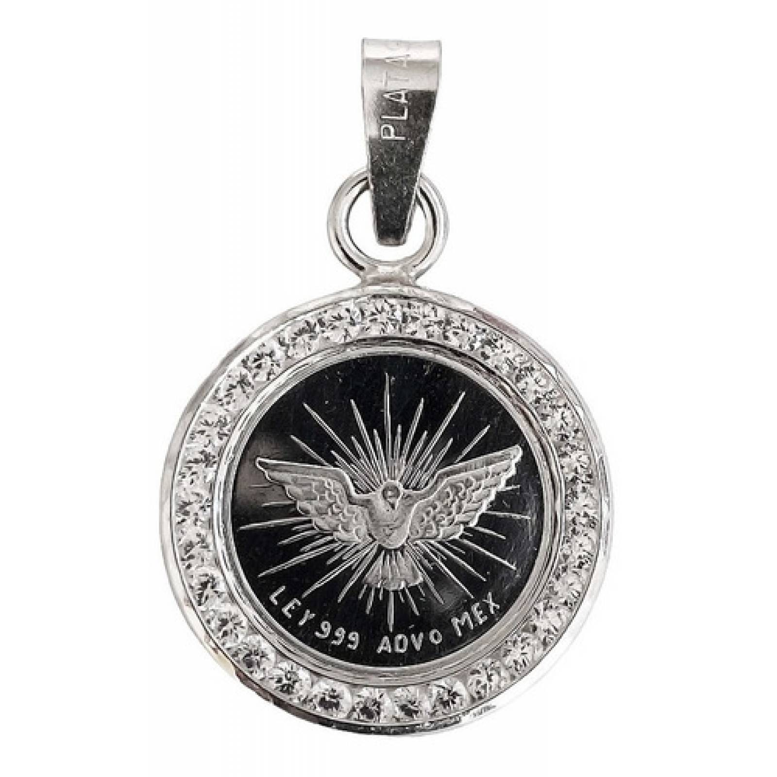 JOYARIS Dije Medalla Espíritu Santo Zirconias Plata Pura Ley 999 DM-0000978