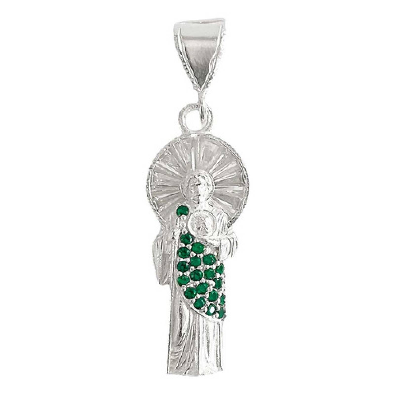 JOYARIS Dije Pequeño San Judas Tadeo Corona Zirconias Plata Ley 925 DM-0001307
