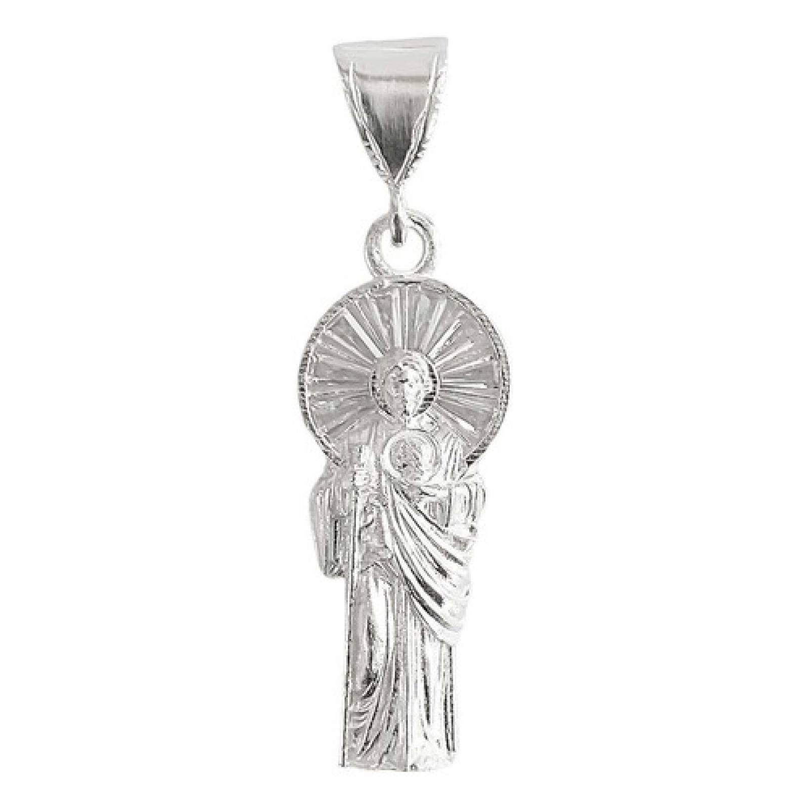 JOYARIS Dije Pequeño San Judas Corona Zirconias Liso Plata Ley 925 DM-0001308
