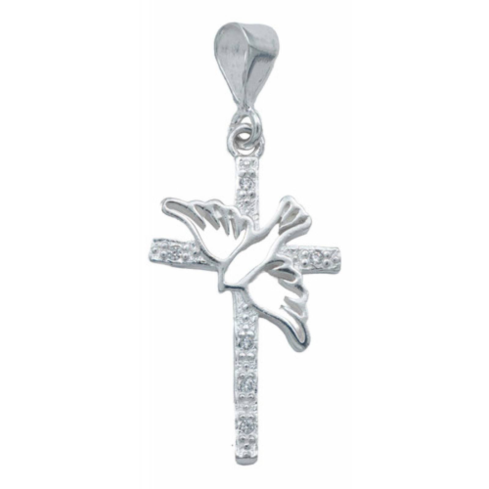 JOYARIS Dije Cruz Bautizo Espiritu Santo Zirconias Plata Ley 925 DM-0001518