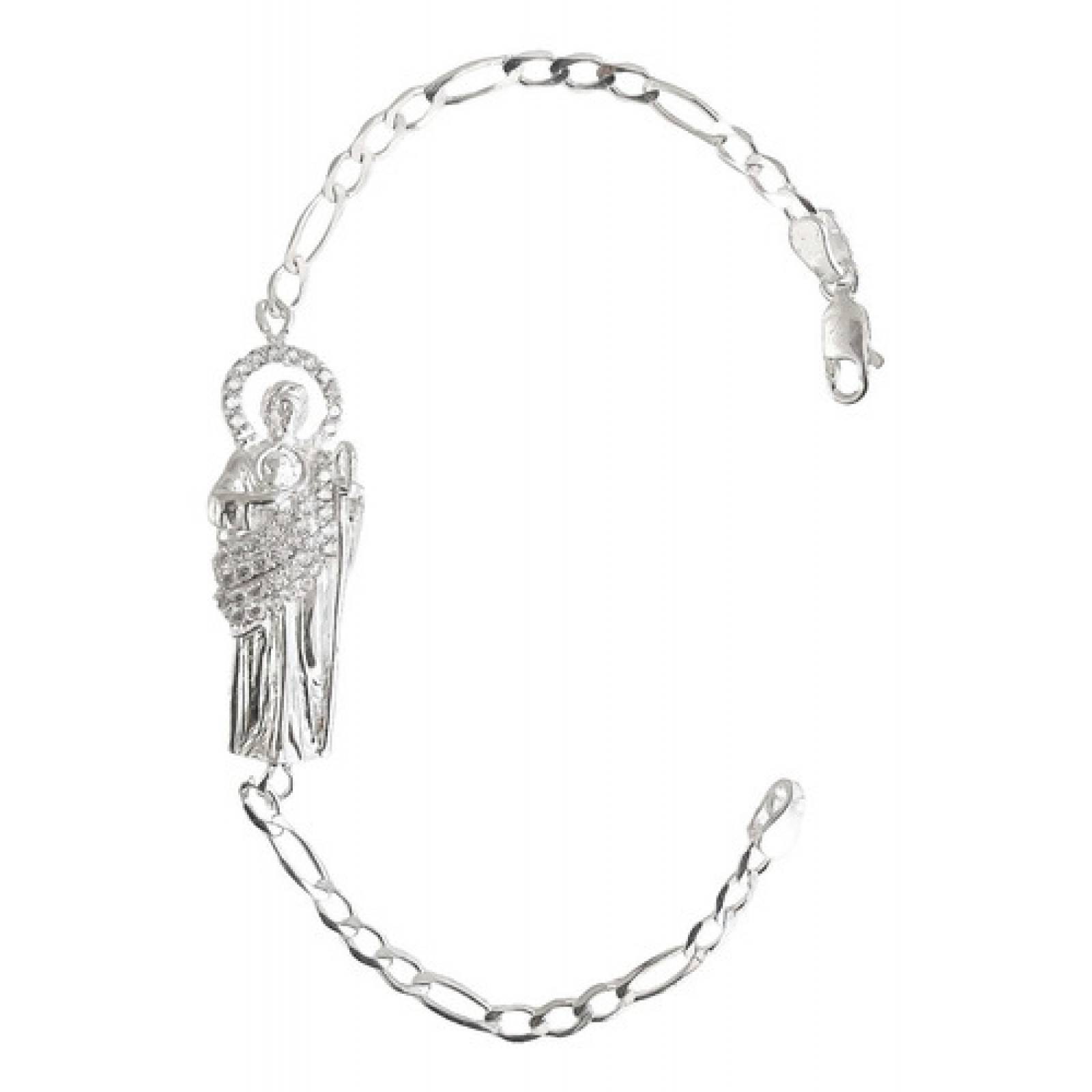 JOYARIS Pulsera Esclava Figaro San Judas Tadeo Plata Solida Ley 925 Talla Largo/Ancho: 17.5 cm x 3 mm PT-0000629