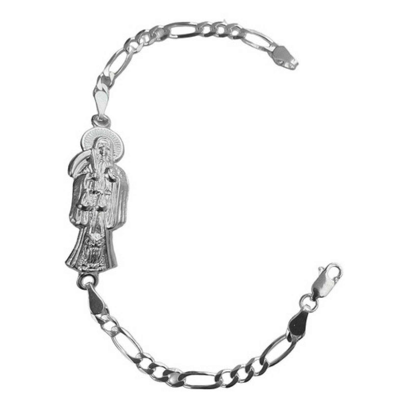 JOYARIS Pulsera Santa Muerte Lisa Esclava Plata Solida Ley 925 Talla Largo/Ancho: 19.5 cm x 4 mm PT-0000695