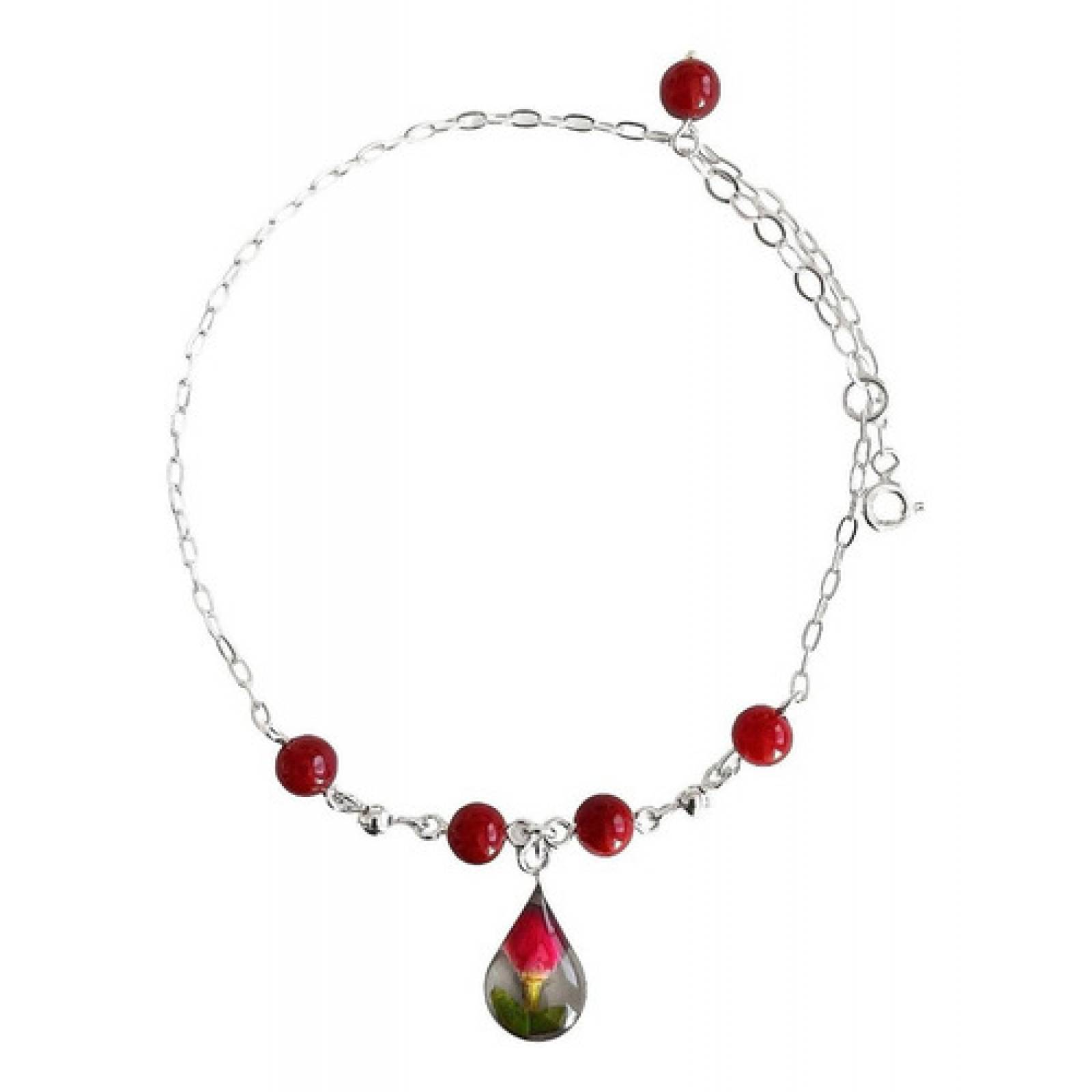 JOYARIS Tobillera Ajustable Flores Encapsuladas Cuarzos Plata 925 Talla Largo/Ancho: 28 cm (ajustable) x 2 mm PT-0000737