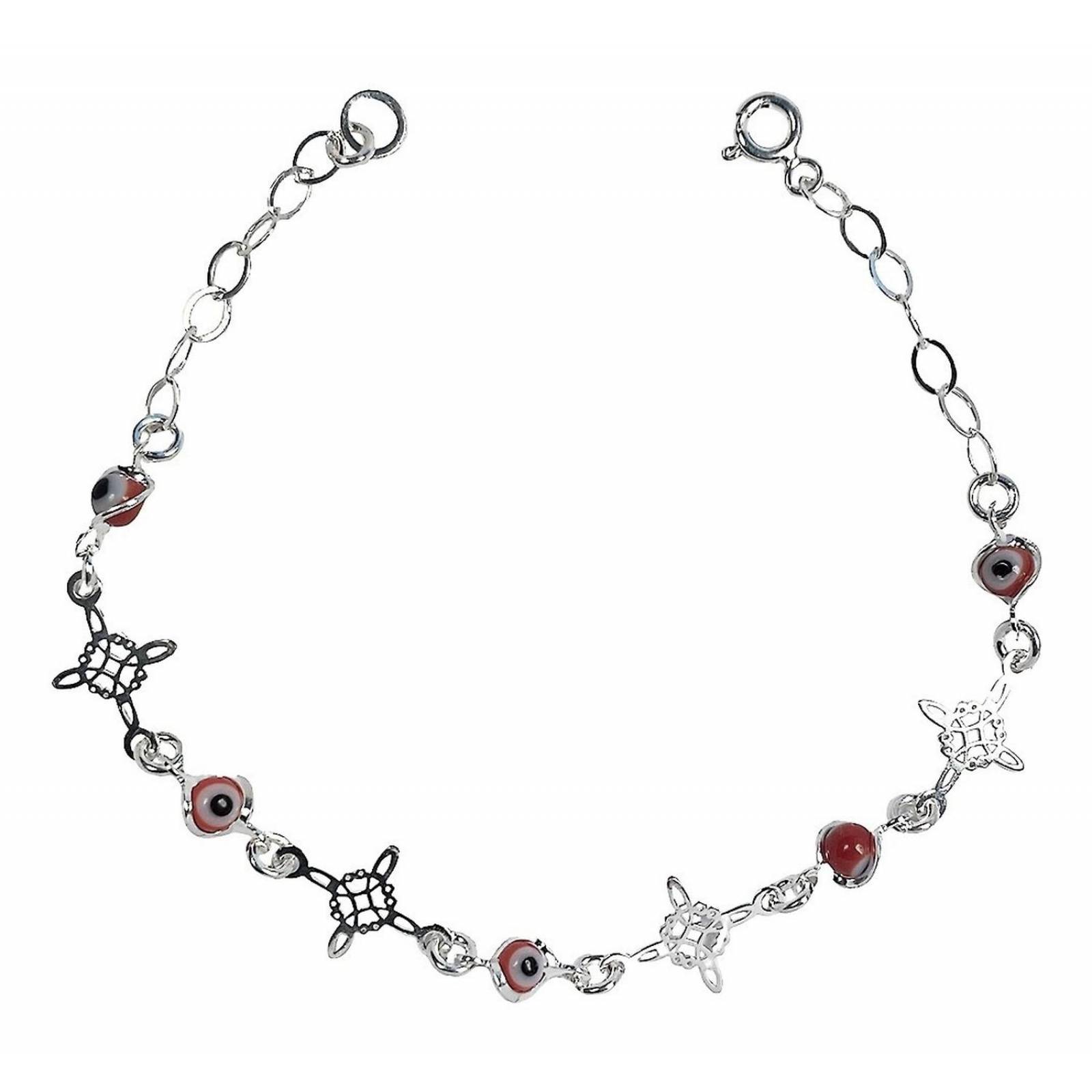 JOYARIS Pulsera Ajustable Nudo De Bruja Triqueta Ojo Turco Plata 925 Talla 19 cm PT-0000772