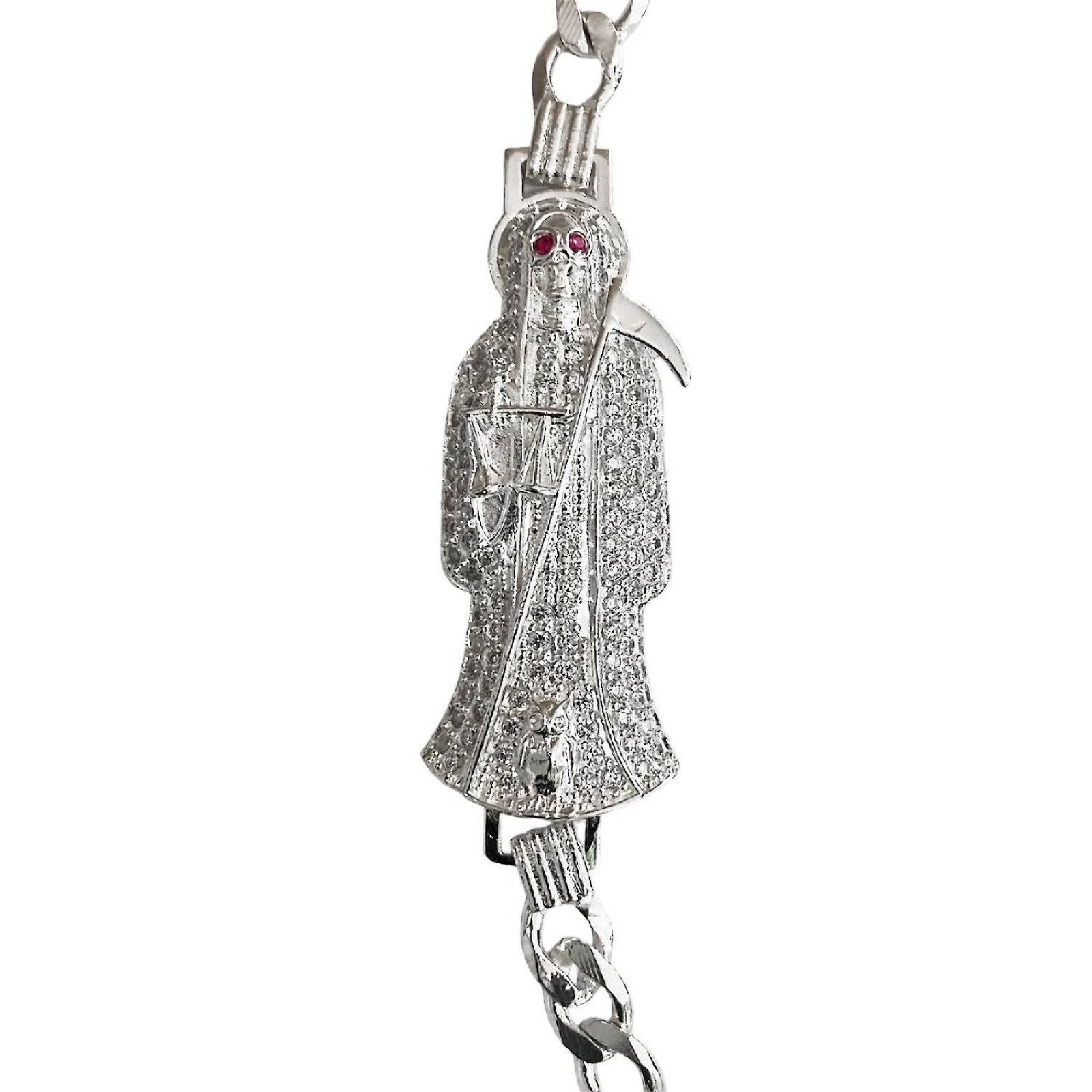 JOYARIS Pulsera Cuabana Santa Muerte Esclava Plata Ley 925 Talla Largo ajustable 18.5  cm a 21.5 cm PT-0000990