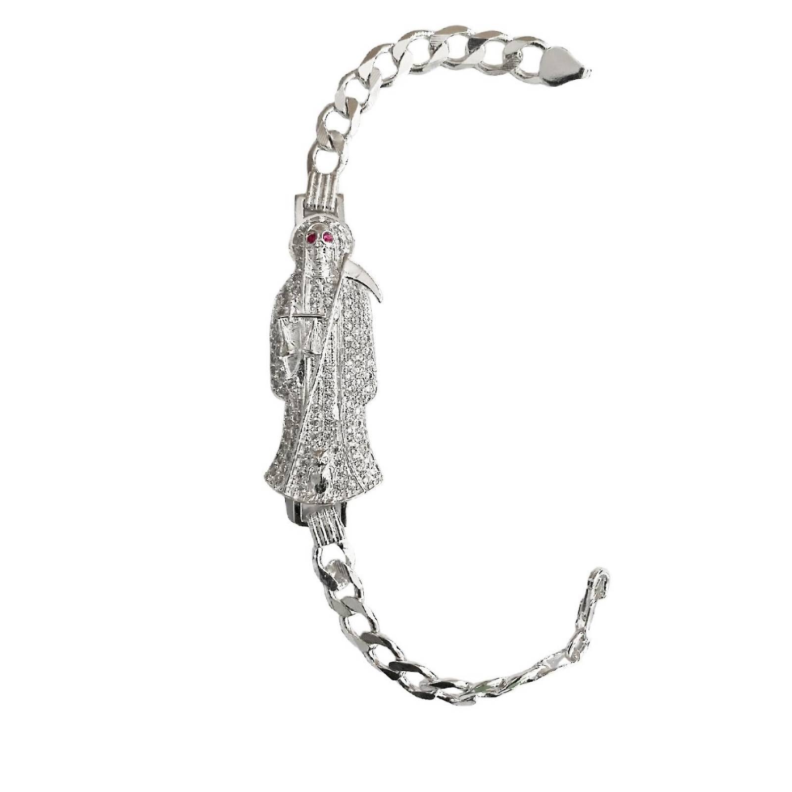 JOYARIS Pulsera Cuabana Santa Muerte Esclava Plata Ley 925 Talla Largo/Ancho 21 cm x 3 mm PT-0000991