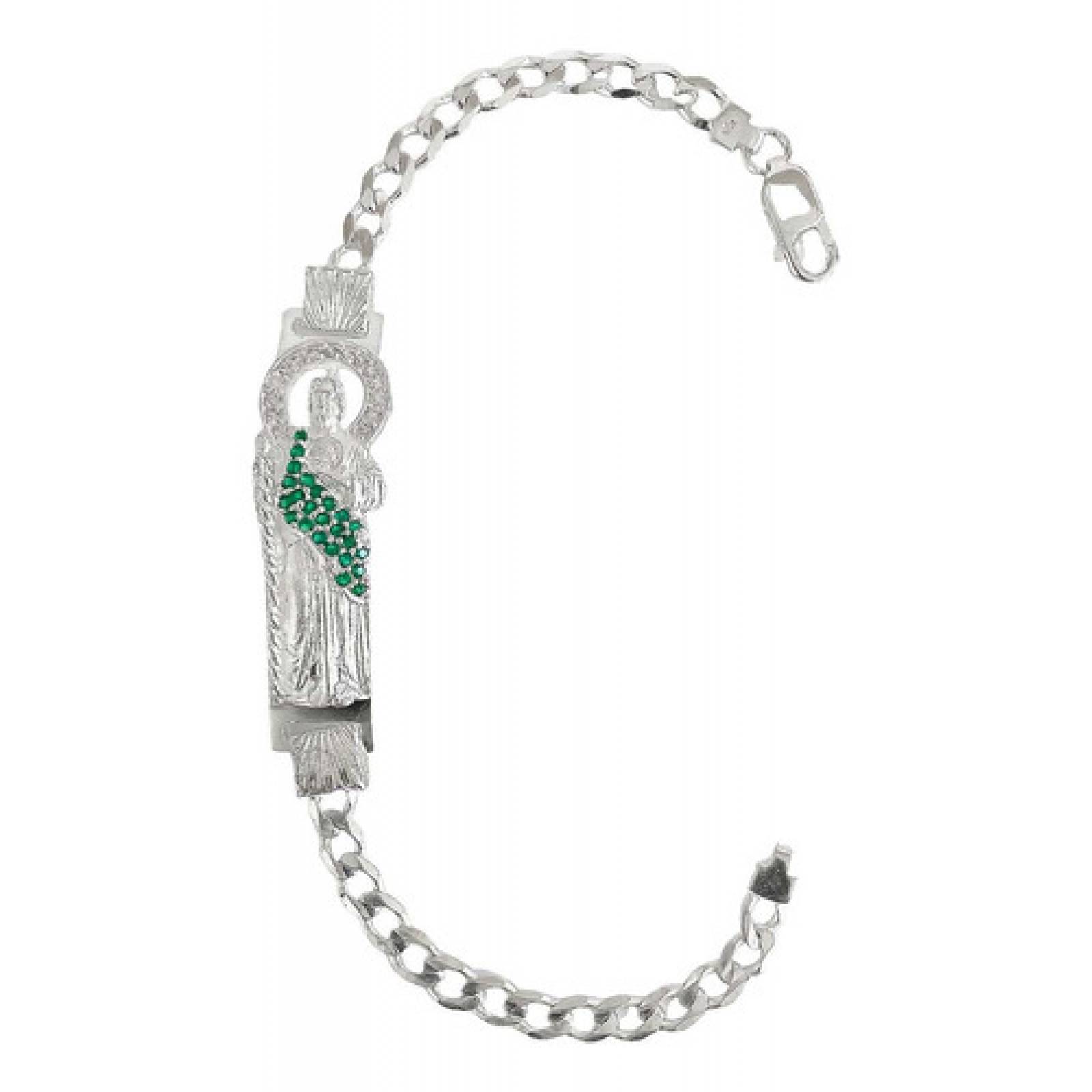 JOYARIS Pulsera Esclava San Judas Tadeo Zirconias Plata Ley S925 Talla Largo / Ancho 21 cm x 2.5 mm PT-0000996