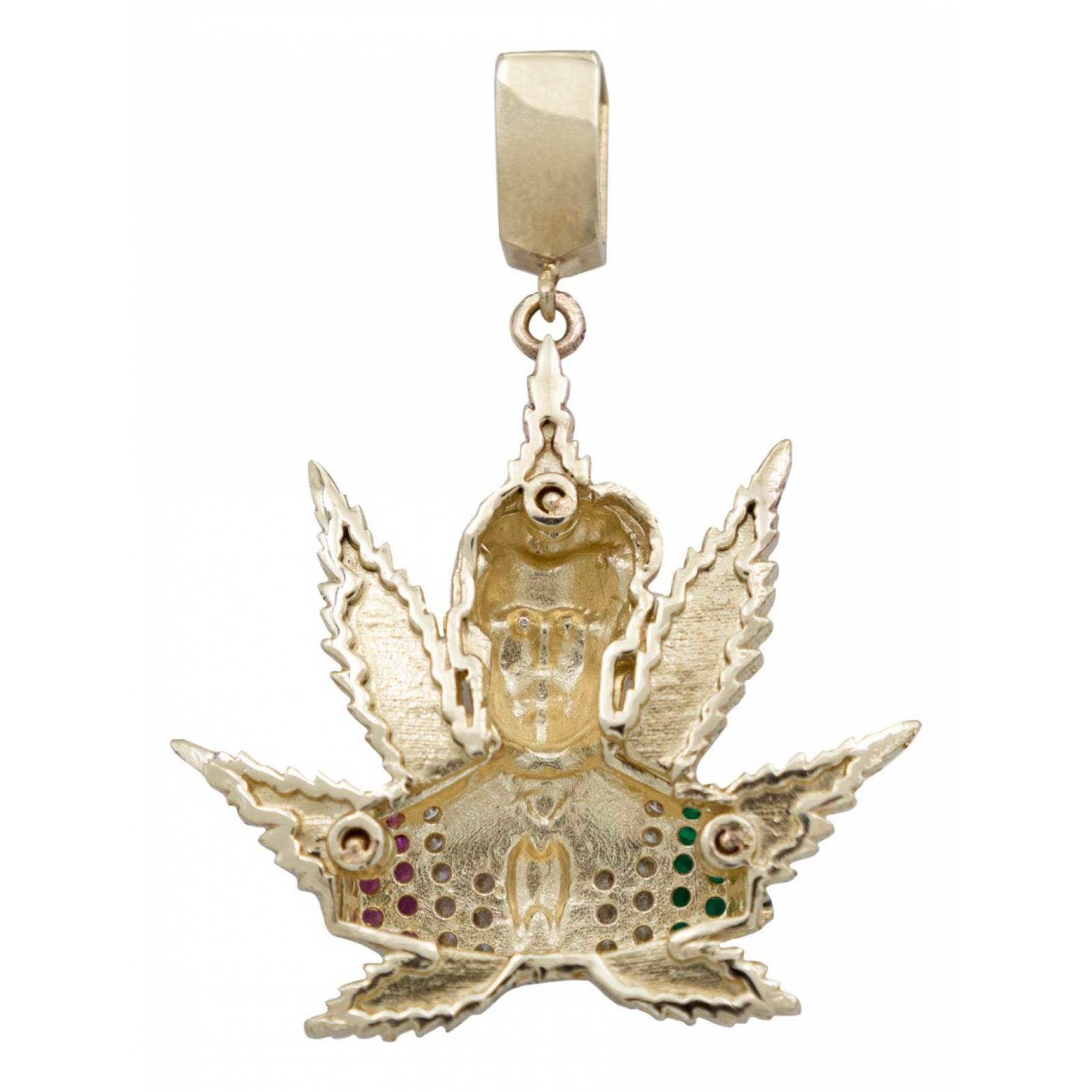 Dije Chico Jesús Malverde Cannabis Zirconias Oro 10k