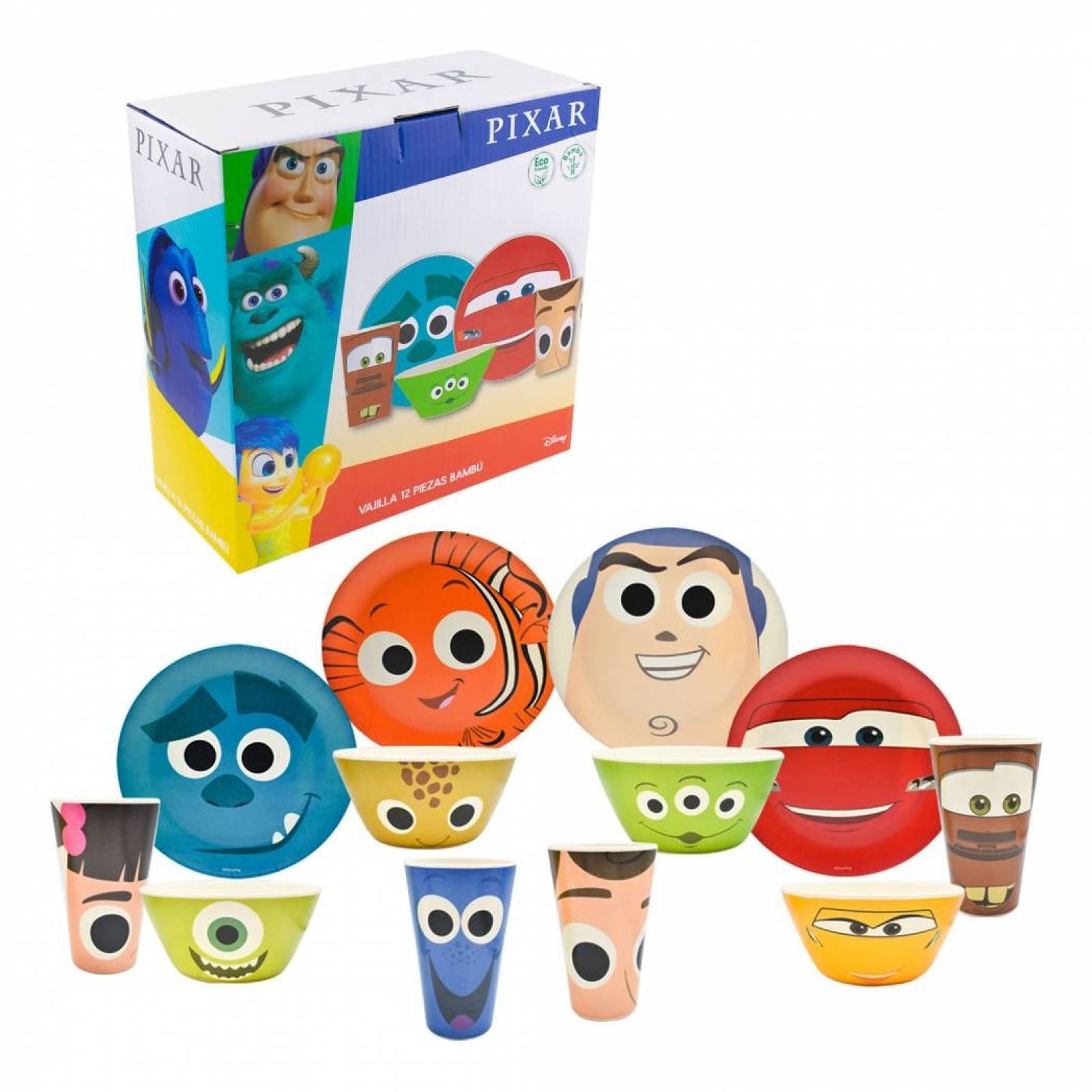 Vajilla De Bambu Niños Disney Pixar Fun Kids 12 Piezas