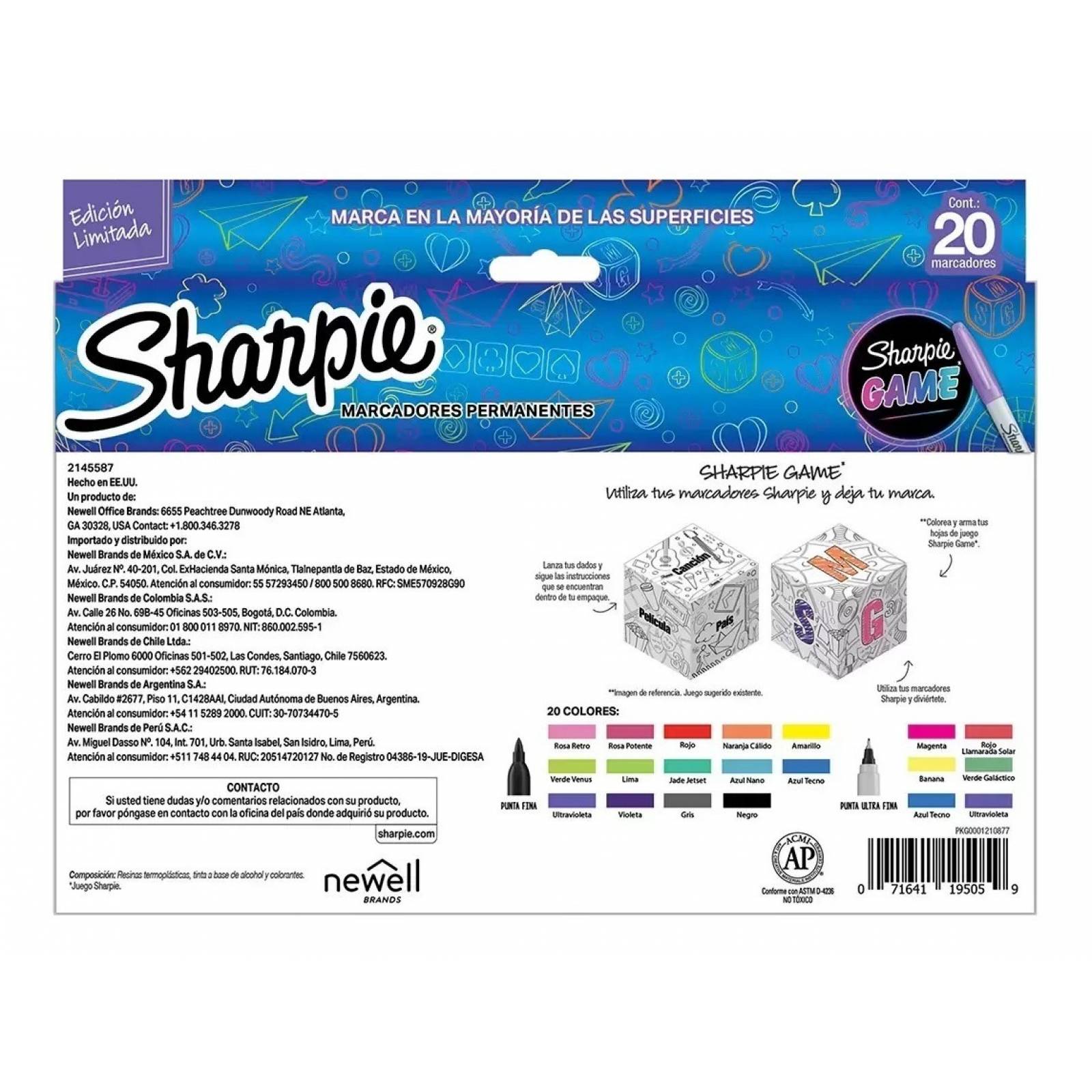 Sharpie Marcadores Plumones Permanentes 20 Pza + 2 Tarjetas