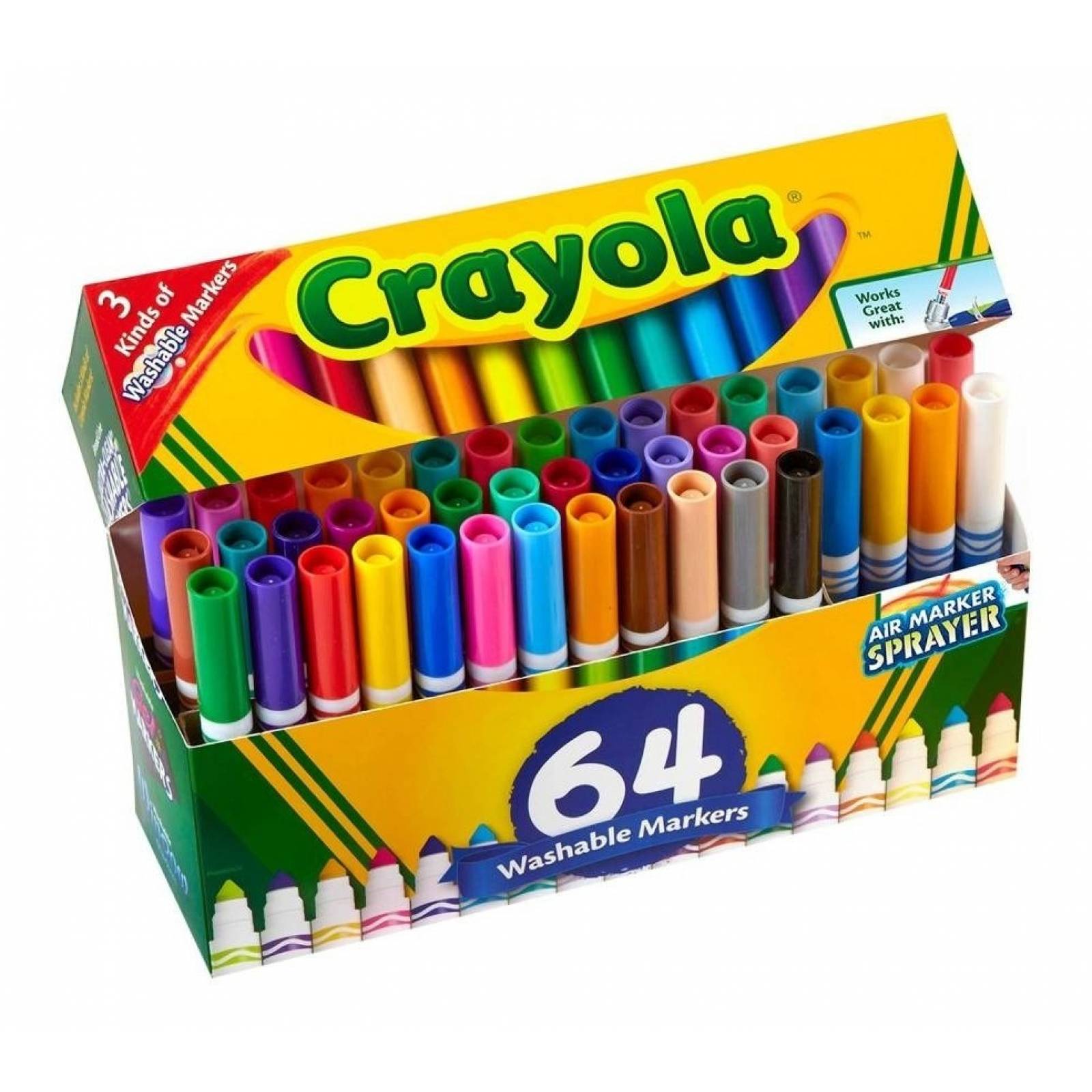 Plumones Crayola 64 Piezas Punta Gruesa Lavables Gel Ventana