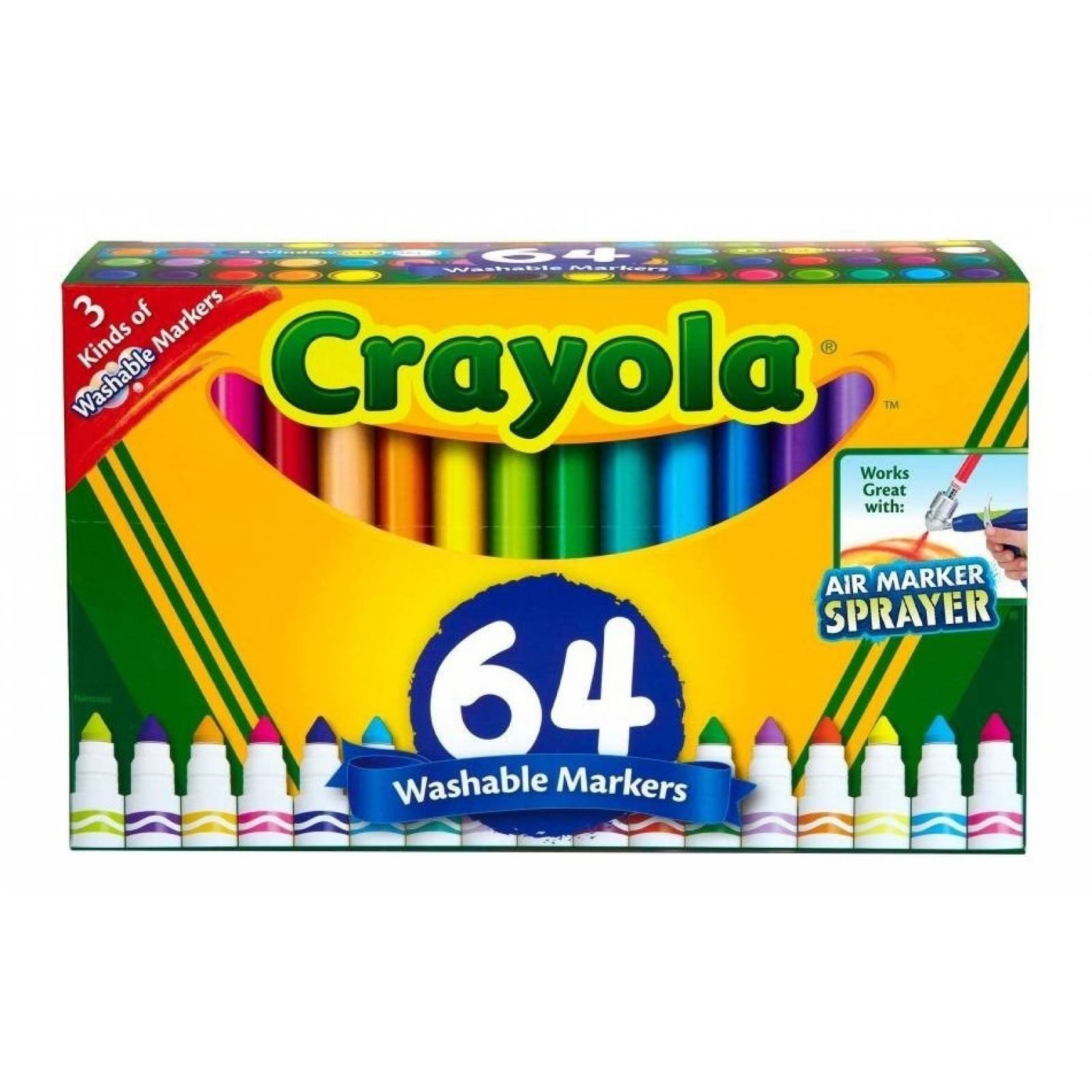 Plumones Crayola 64 Piezas Punta Gruesa Lavables Gel Ventana
