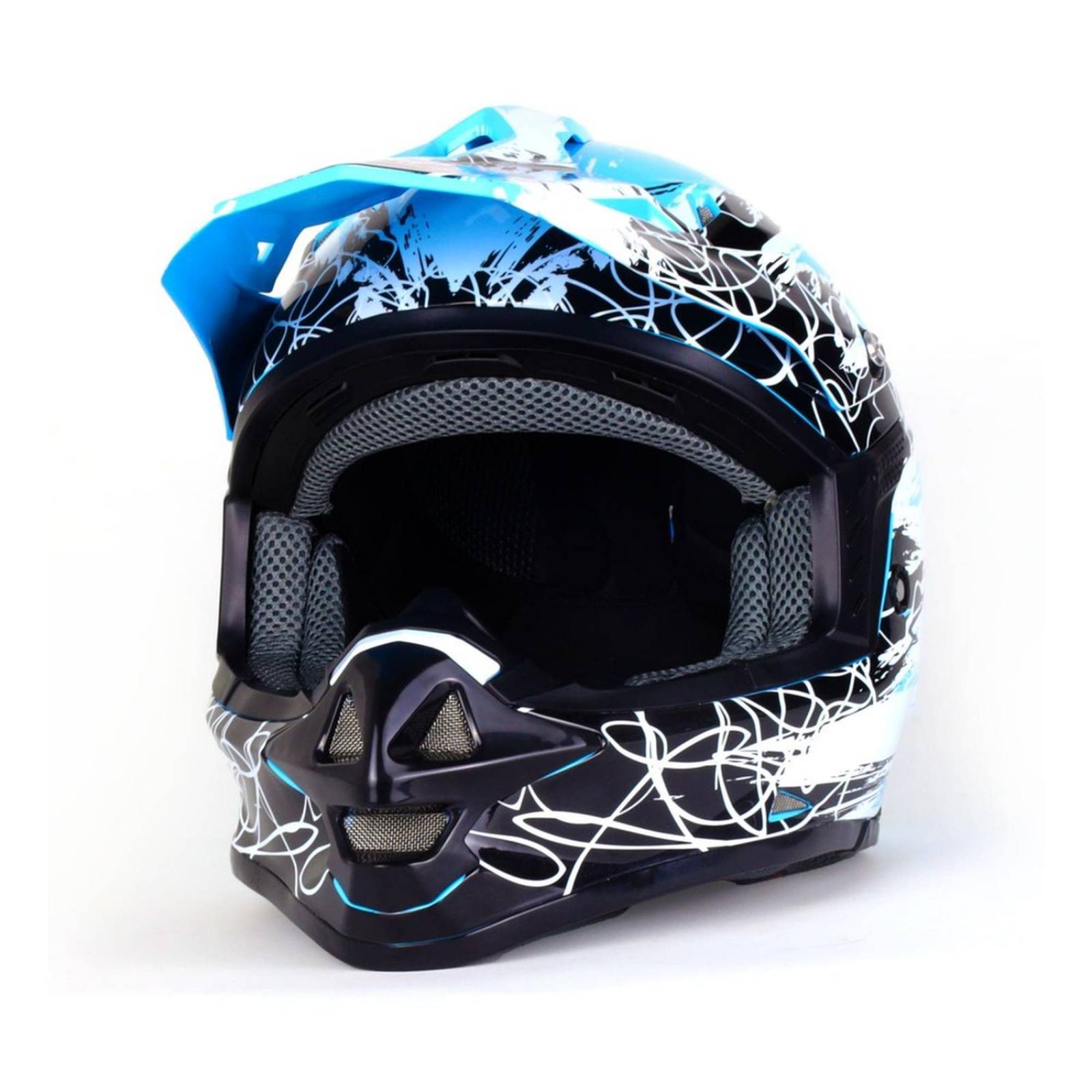 CASCO TIPO CROSS AZUL CON NEGRO PARA MOTOCICLETA 